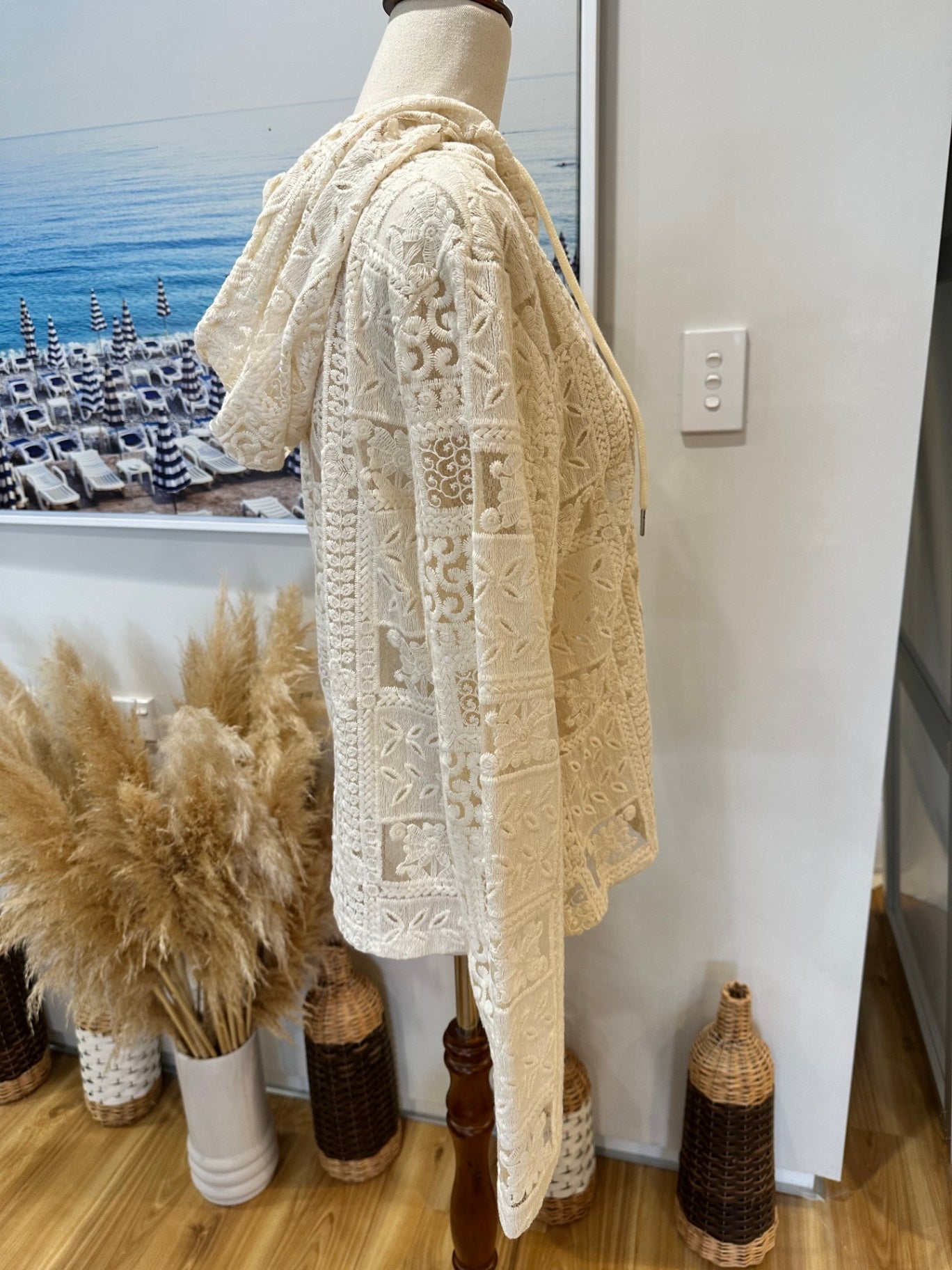 Lace Zip Up Jacket - Medium - Cream