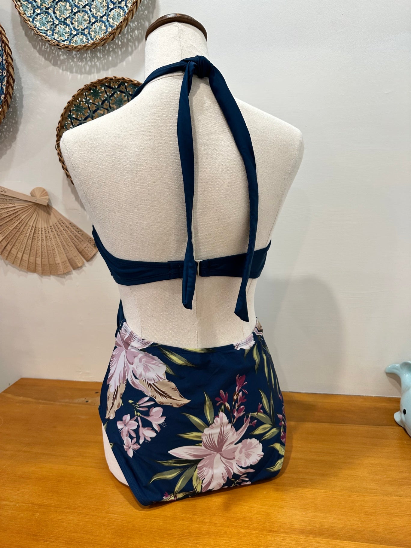 One Piece Swimsuit - Size 10 - Navy blue with floral pattern