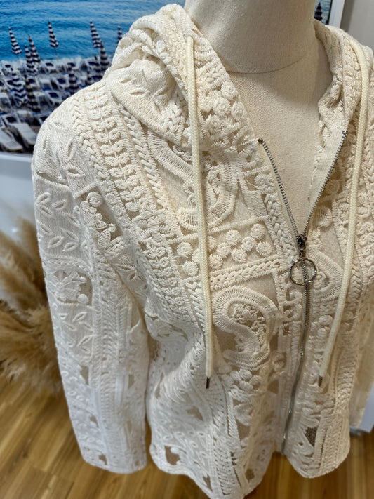 Lace Zip Up Jacket - Medium - Cream