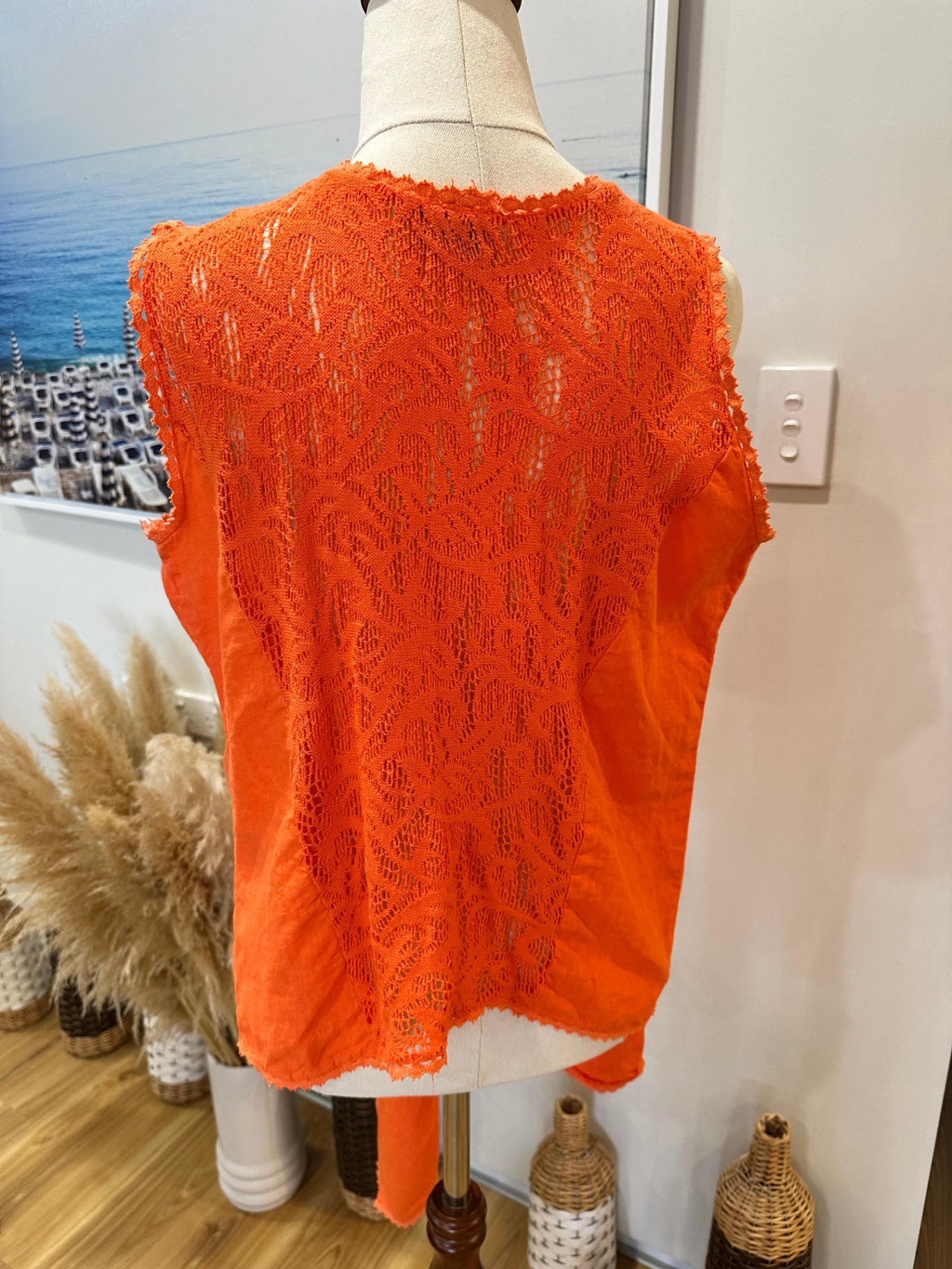 Del Soul - Orange Lace Bohemian Vest - Large