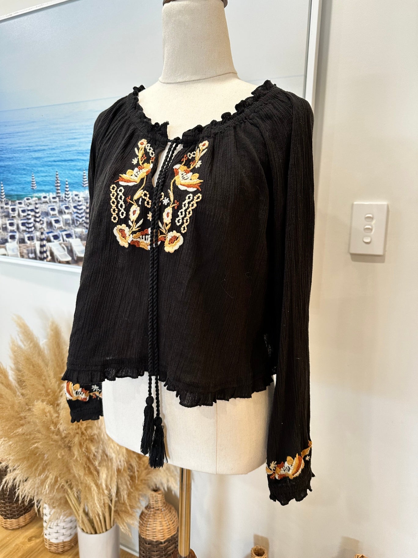 Arnhem - Bohemian Crop Top - Size 10 - Black