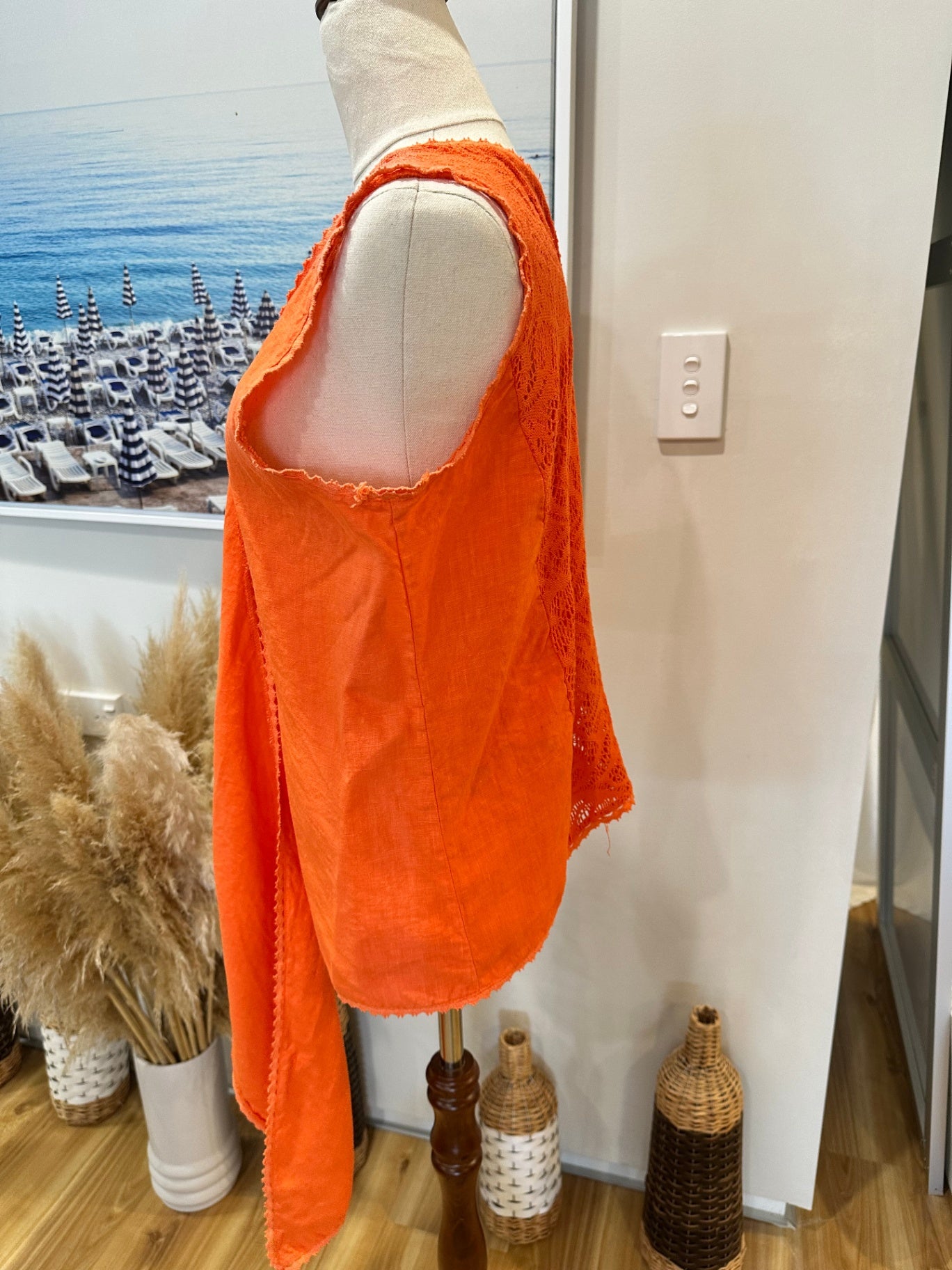 Del Soul - Orange Lace Bohemian Vest - Large