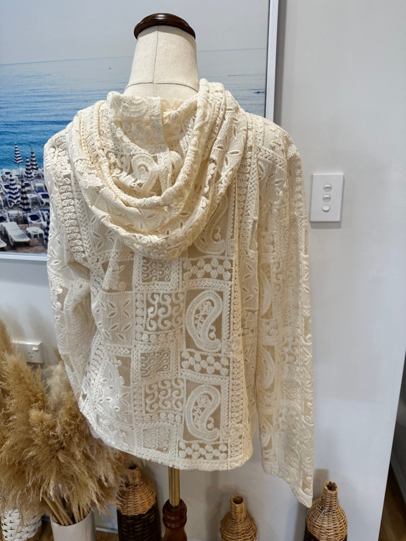 Lace Zip Up Jacket - Medium - Cream