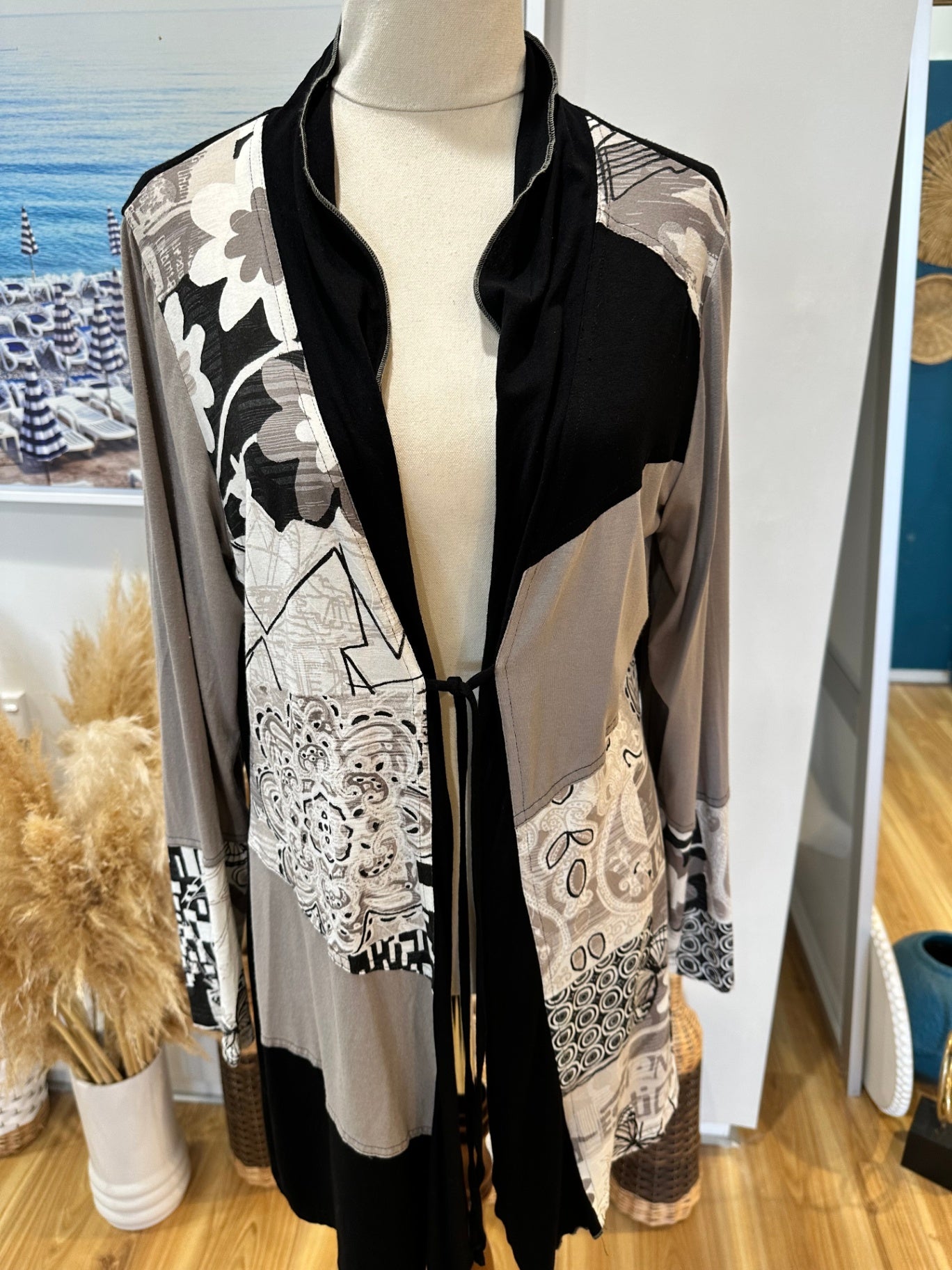 Heine Cardigan - Size 14 - Black / White / Grey