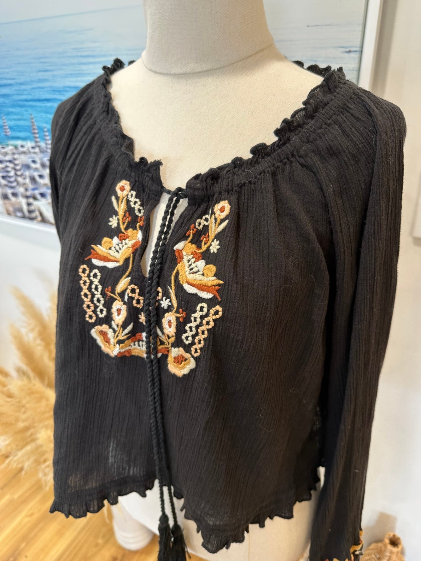 Arnhem - Bohemian Crop Top - Size 10 - Black