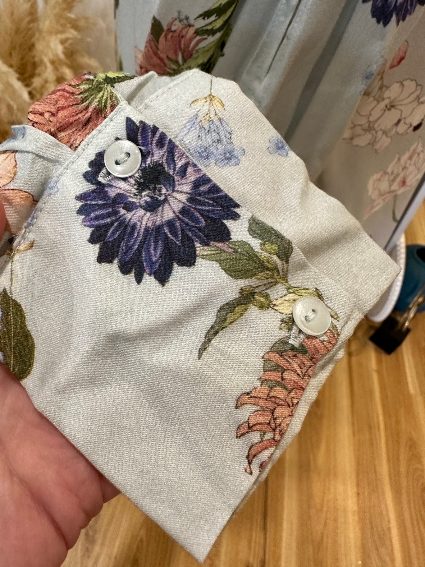 Reserved - Blouse - Size 12 - Pale Blue & Florals