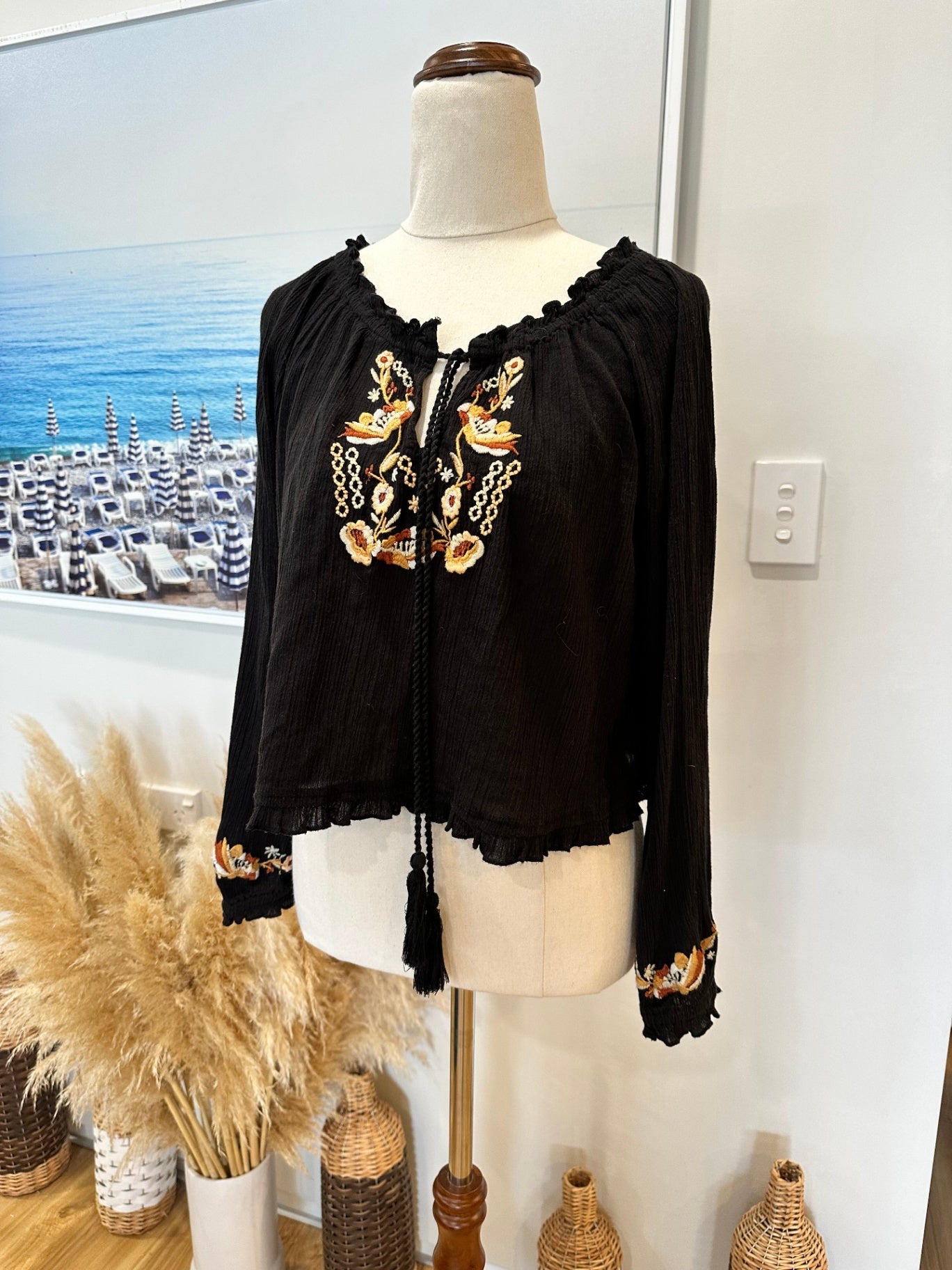 Arnhem - Bohemian Crop Top - Size 10 - Black