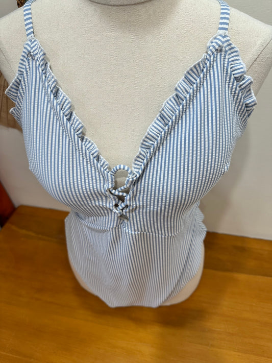 One Piece Swimsuit - Small - Pale Blue Stripes