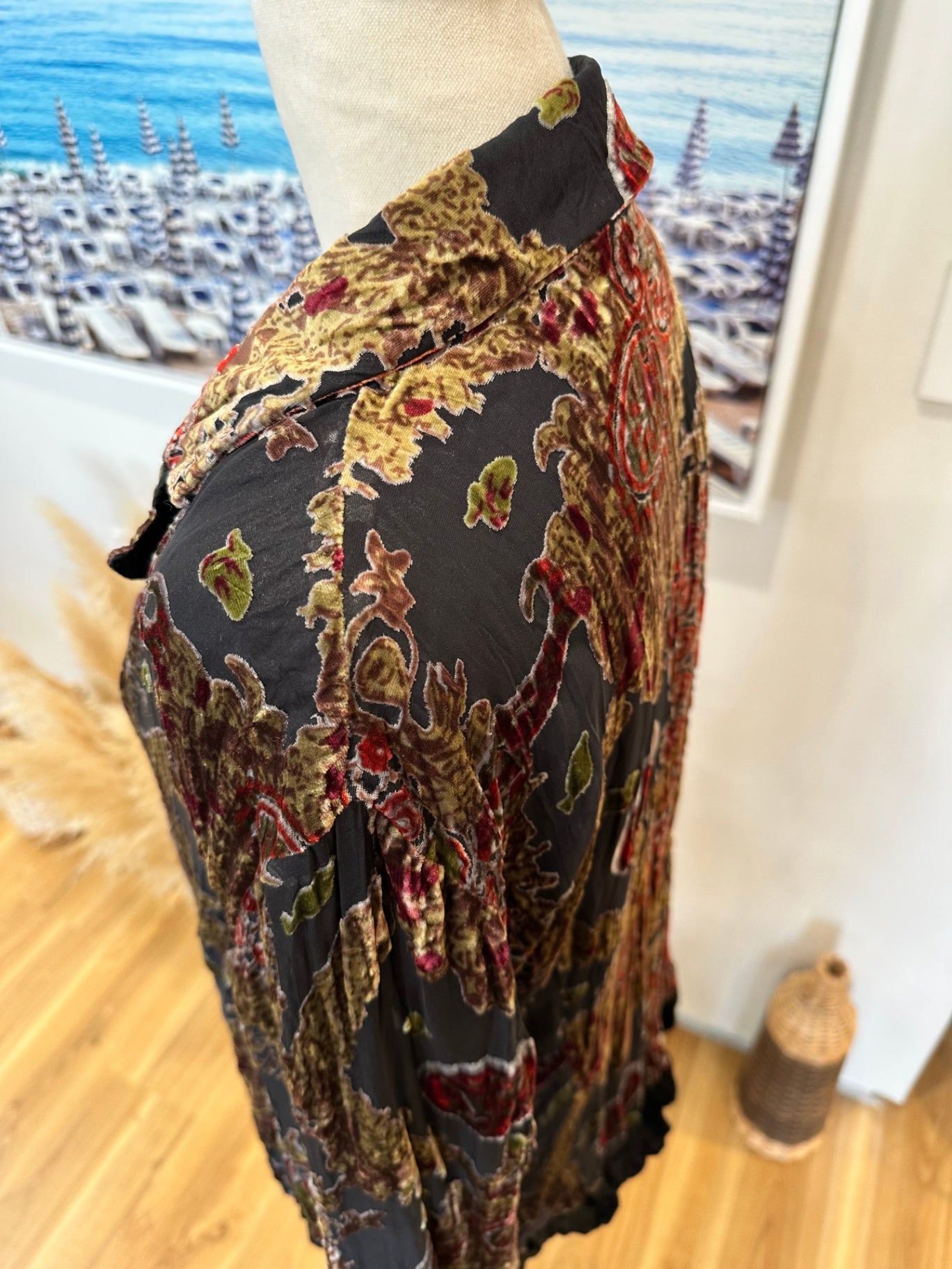 Velvet Jacket - Medium / Large - Black, red, gold, and green