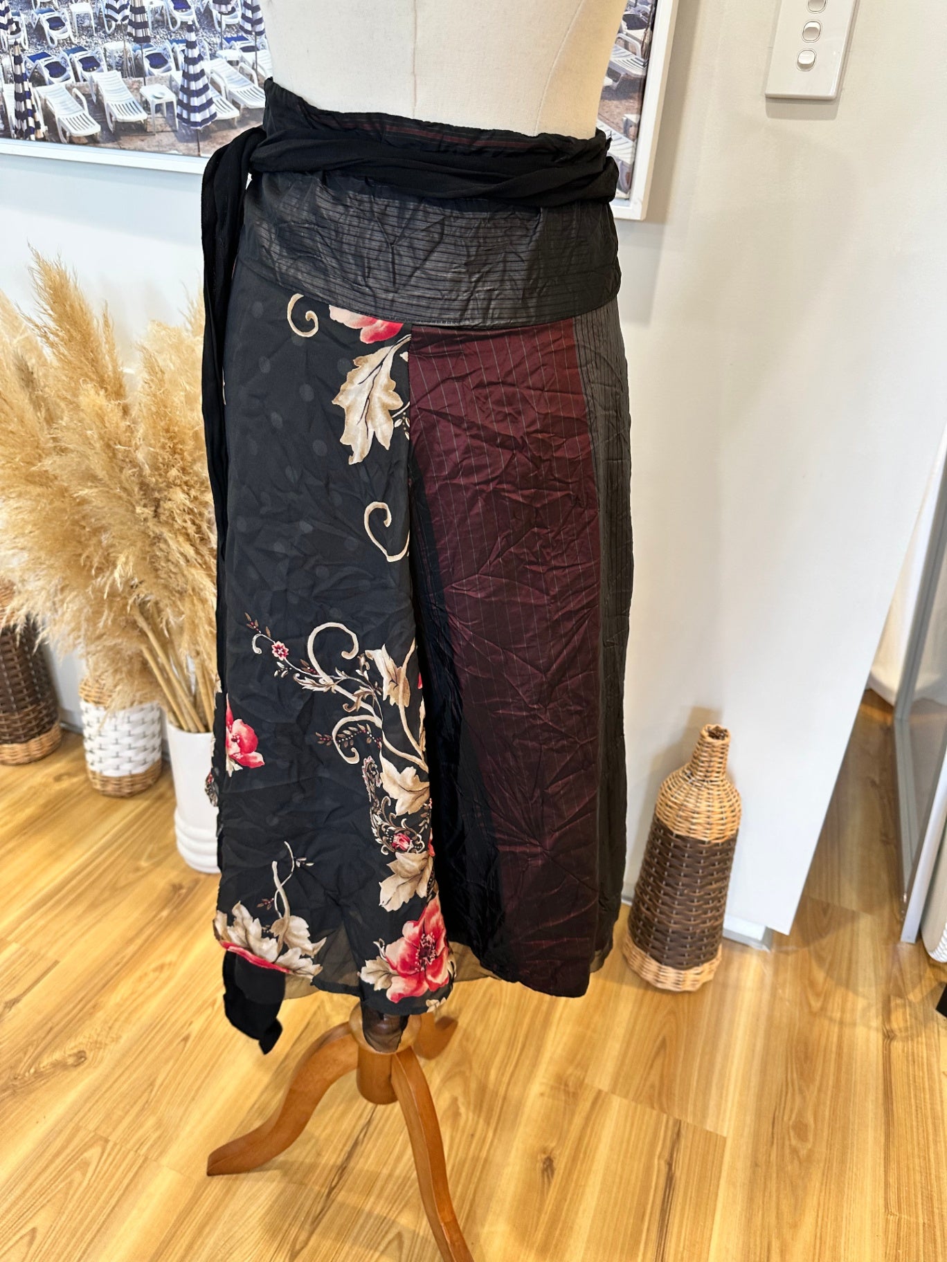 Wrap-around Skirt - Black and floral