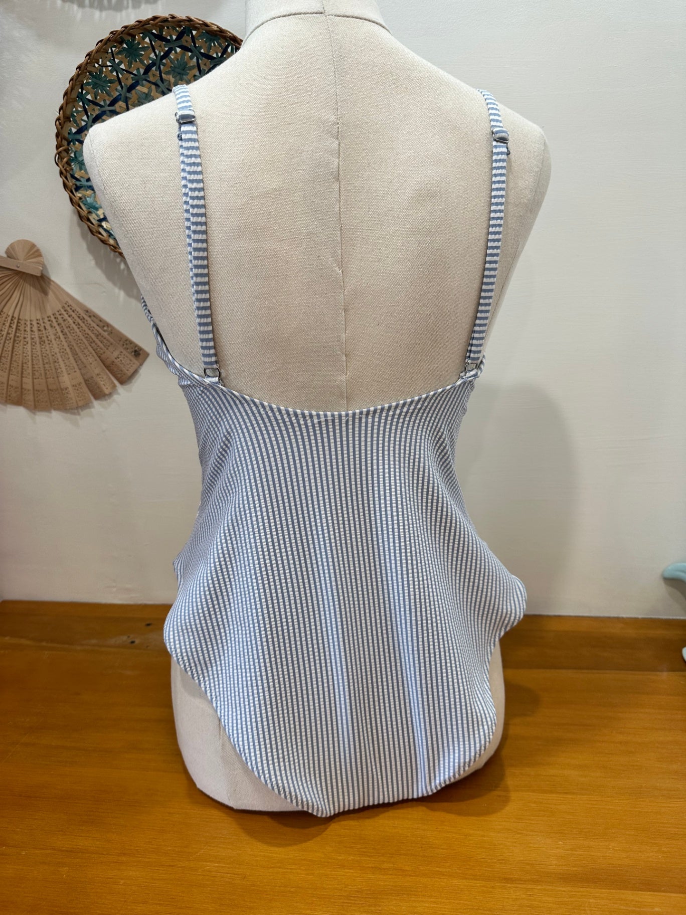One Piece Swimsuit - Small - Pale Blue Stripes