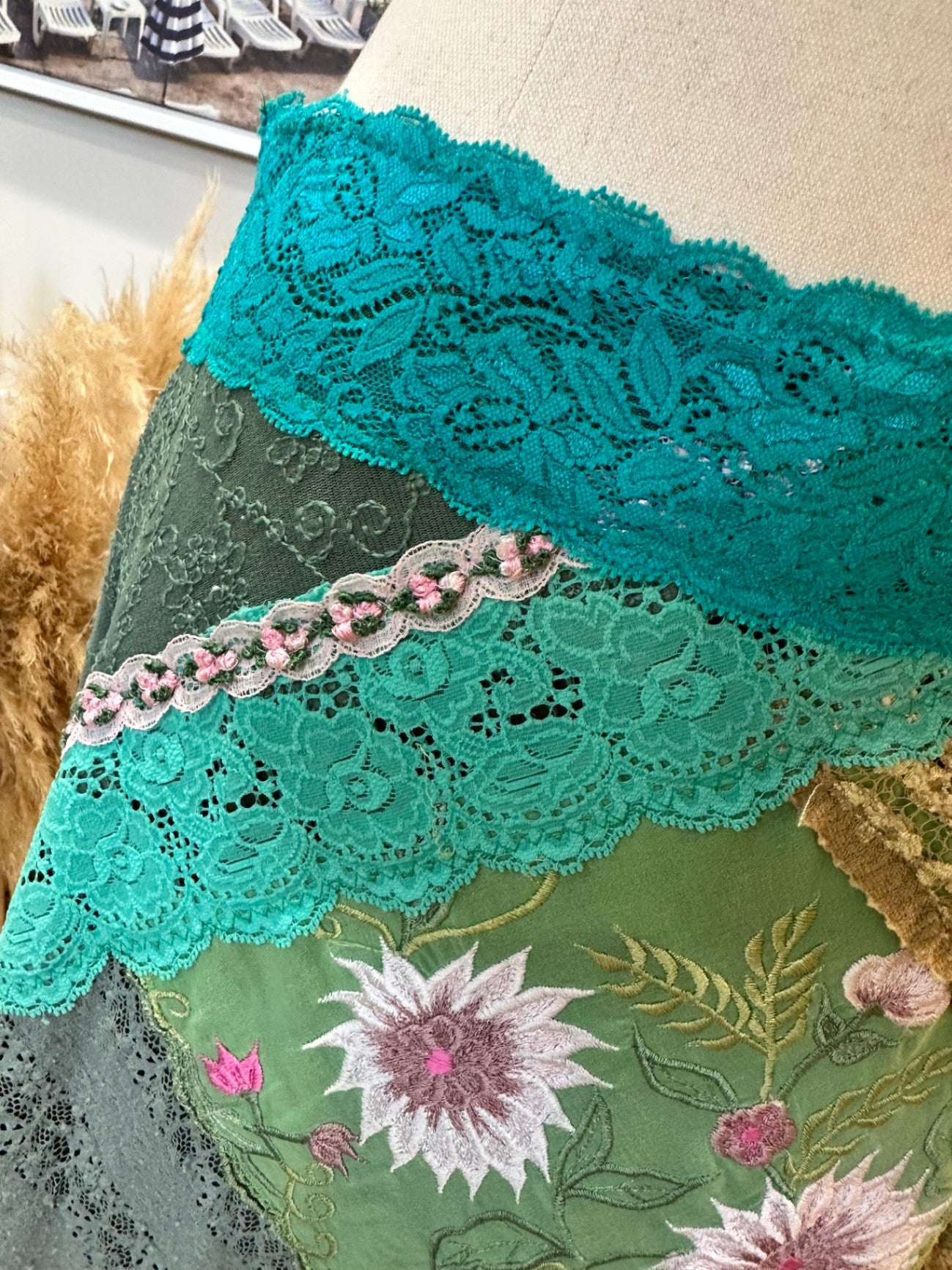 Vintage 90's - Lace A-Line Skirt - Small / Medium - Patchwork