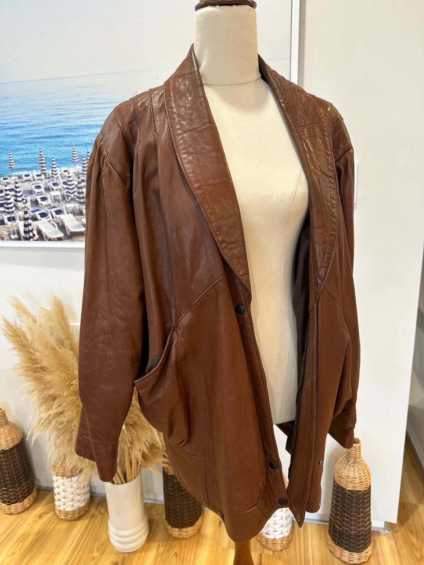 Vintage 80's Leather Jacket - Medium - Tan Brown