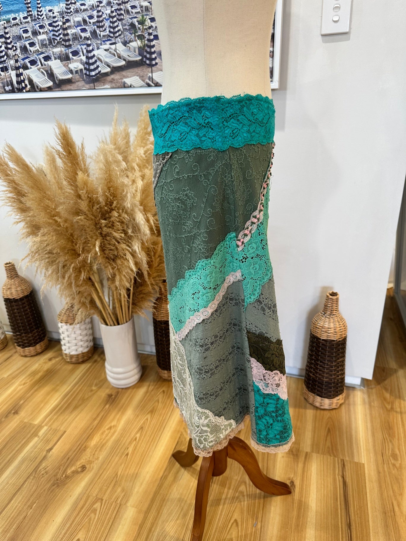 Vintage 90's - Lace A-Line Skirt - Small / Medium - Patchwork