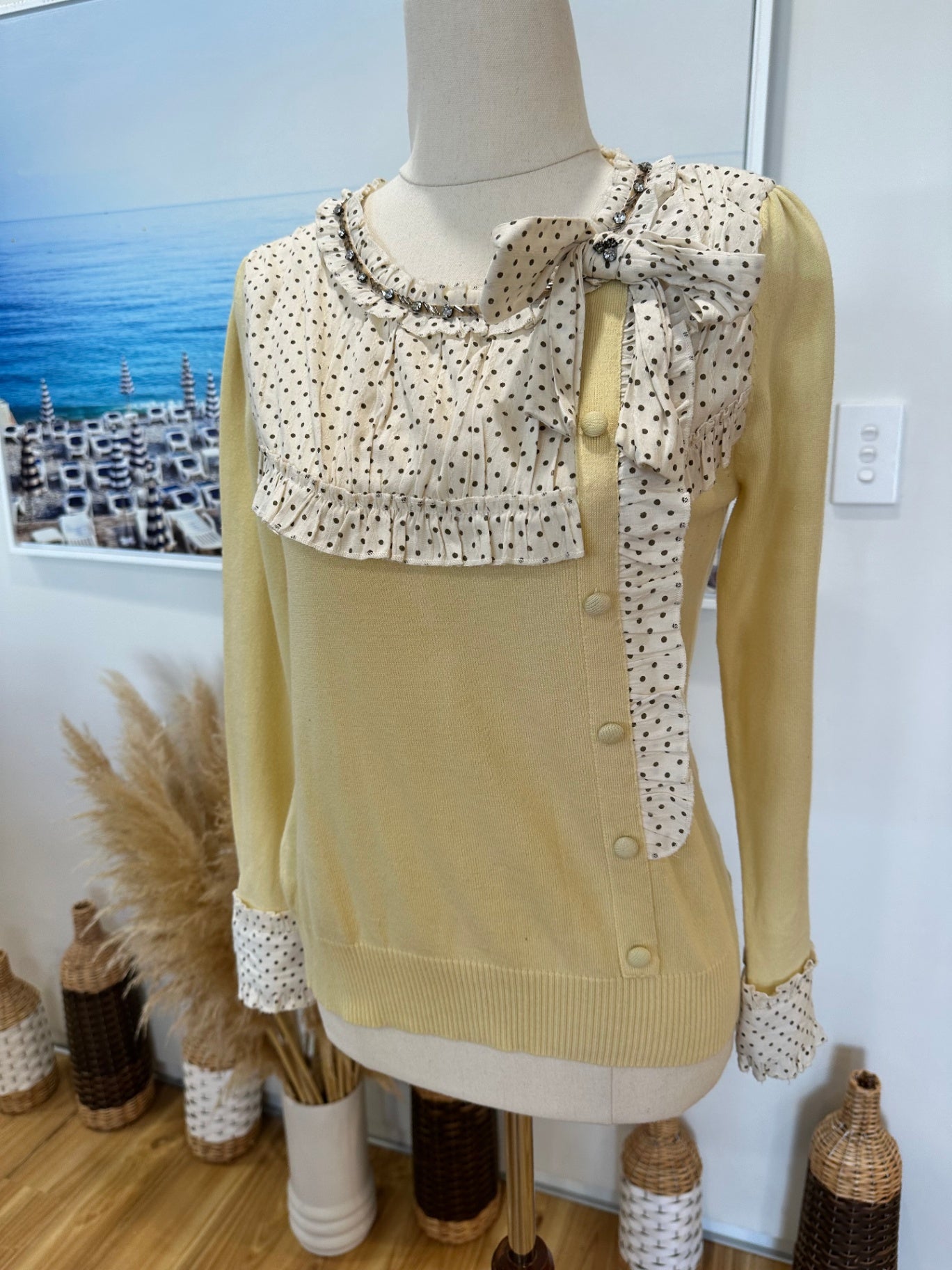 Rockabilly Summer Jumper - Small - Yellow w Polkadots