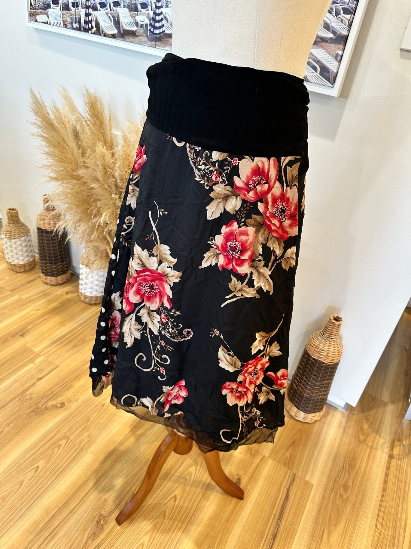 Wrap-around Skirt - Black and floral
