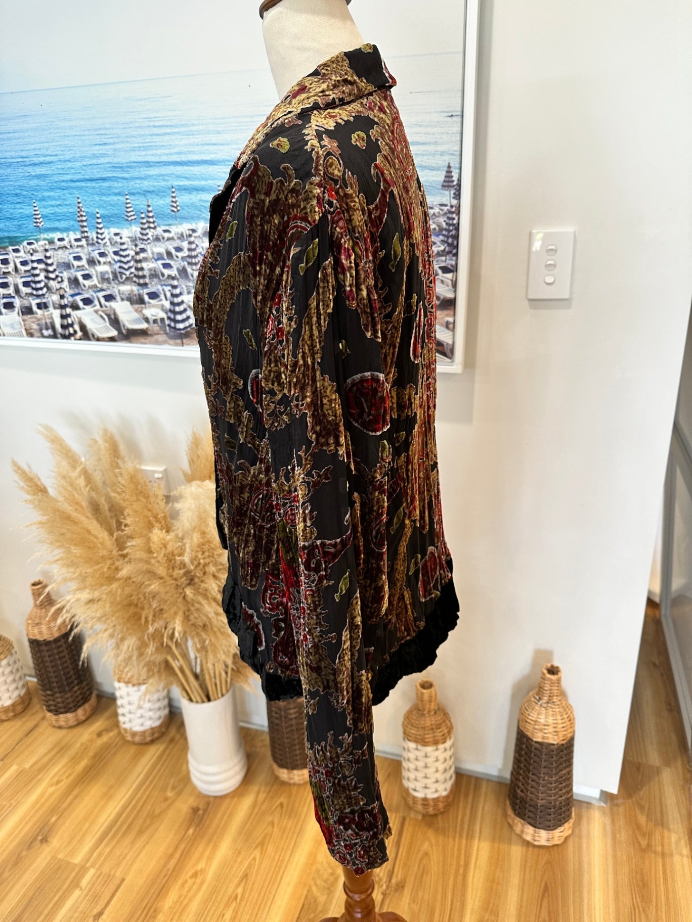 Velvet Jacket - Medium / Large - Black, red, gold, and green