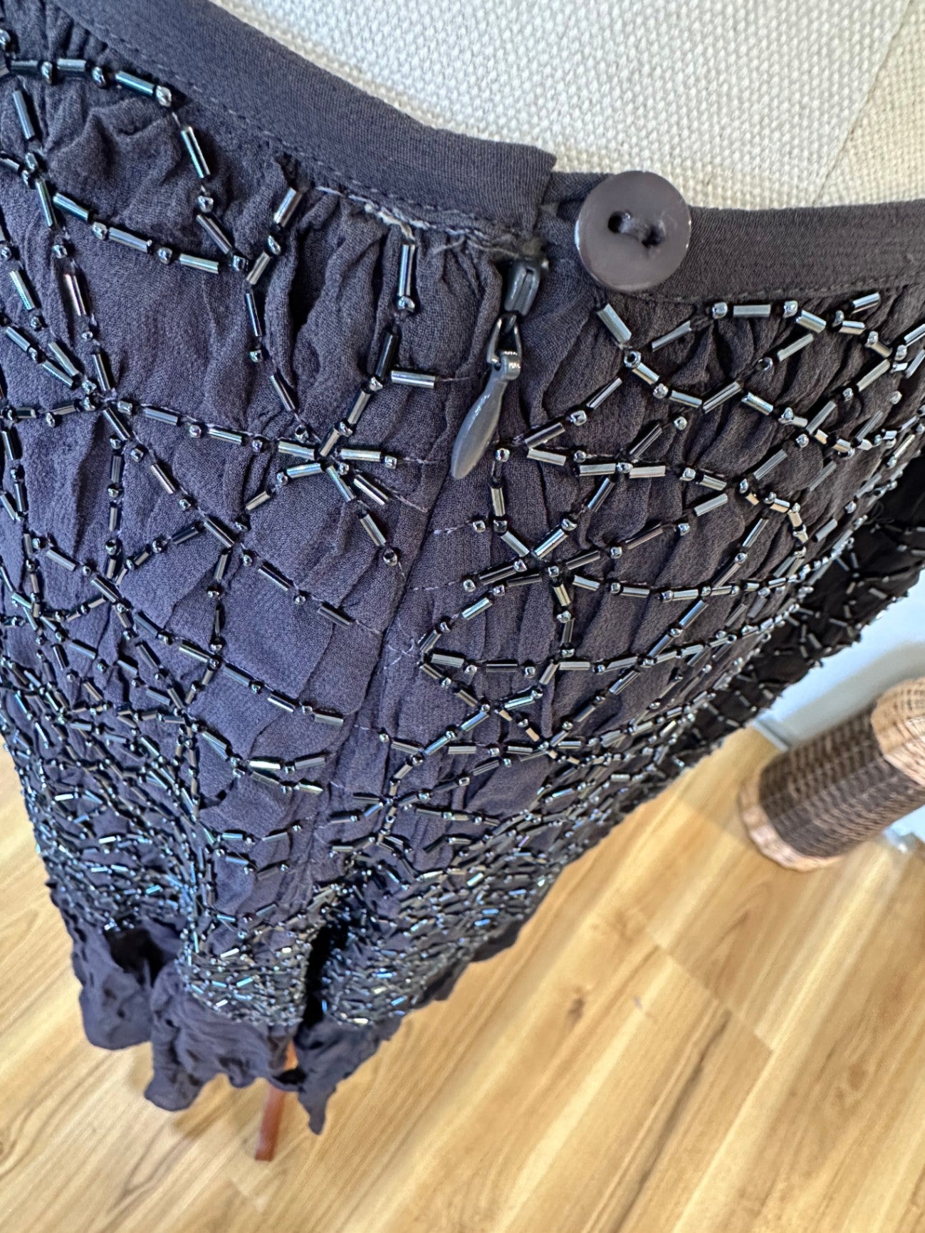 Jacqui-E - 100% Silk Embroidered Skirt - Grey