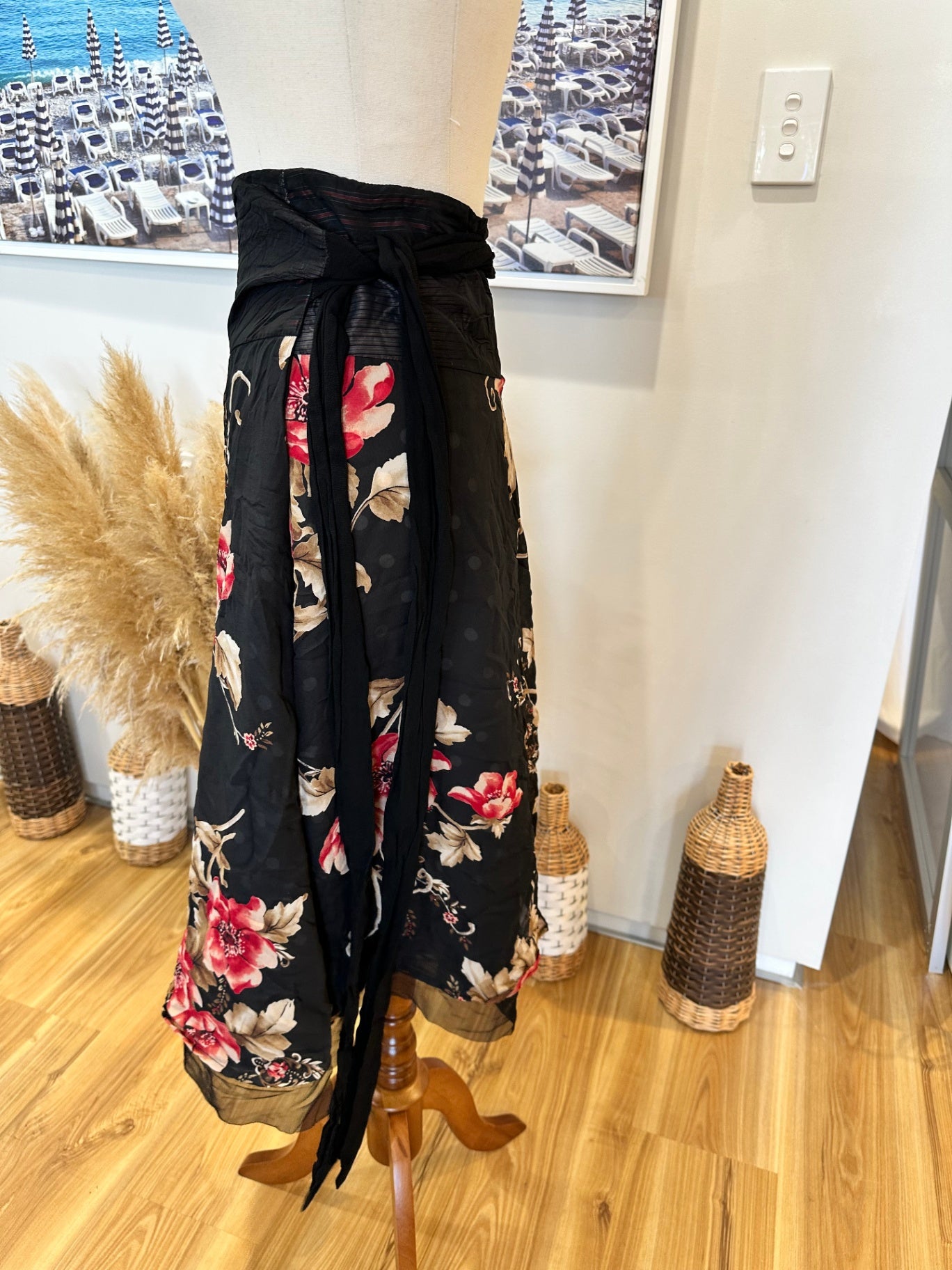 Wrap-around Skirt - Black and floral