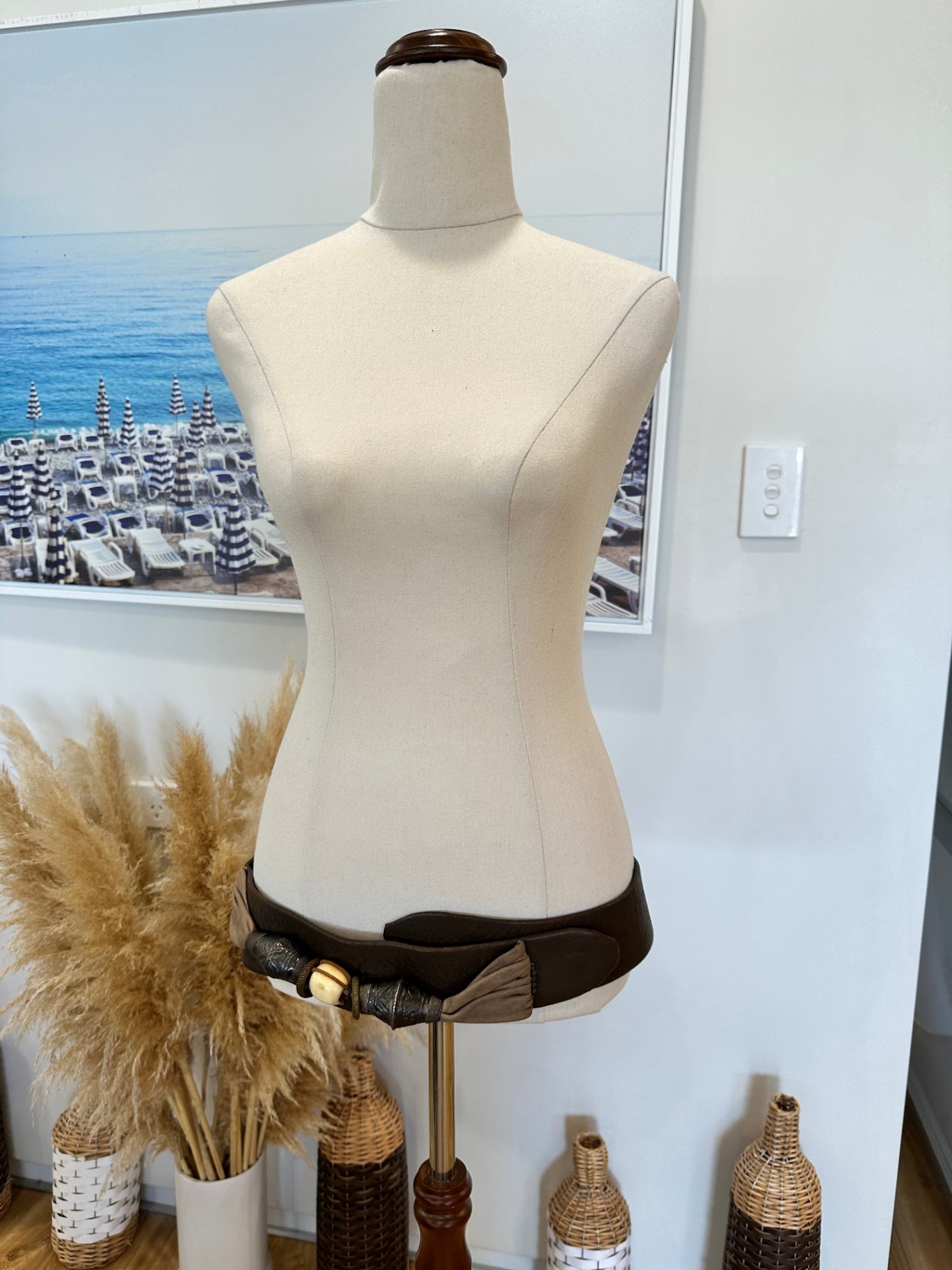 Vintage 70's Belt - Medium / Large - Leather with Bohemian Details