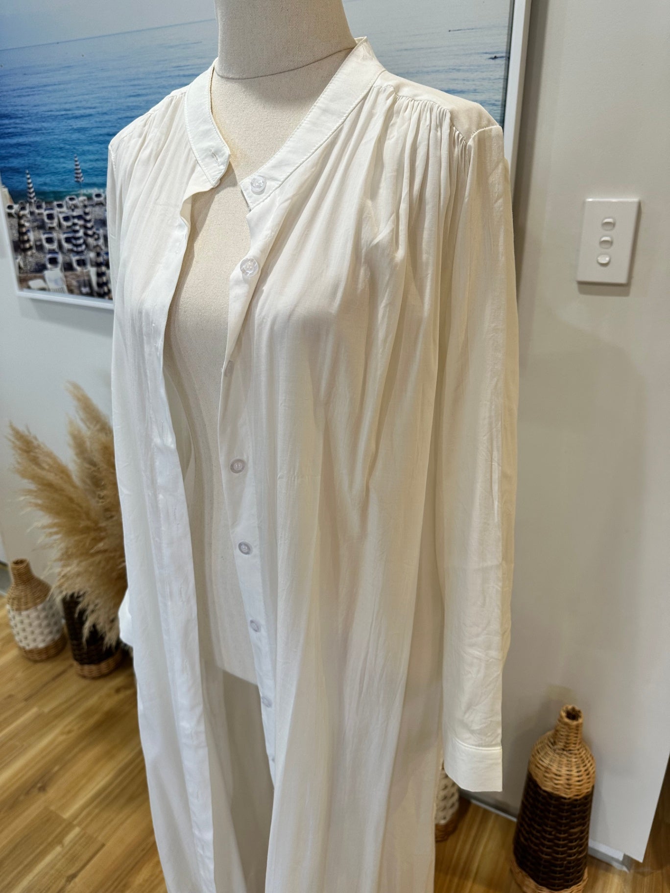 White / Cream - Long line Duster Jacket - Summer-weight - One Size