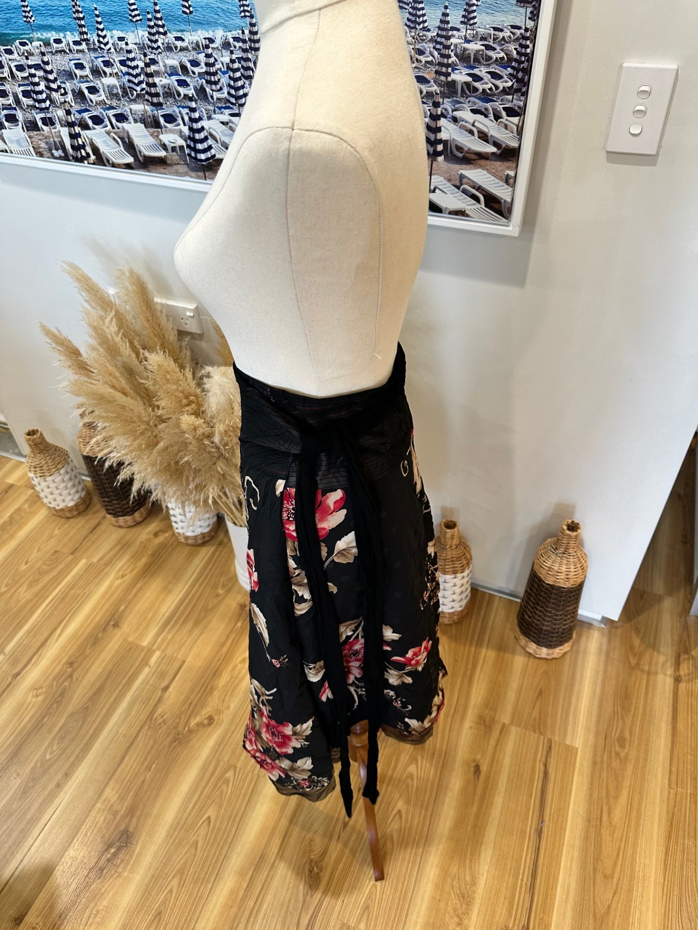 Wrap-around Skirt - Black and floral