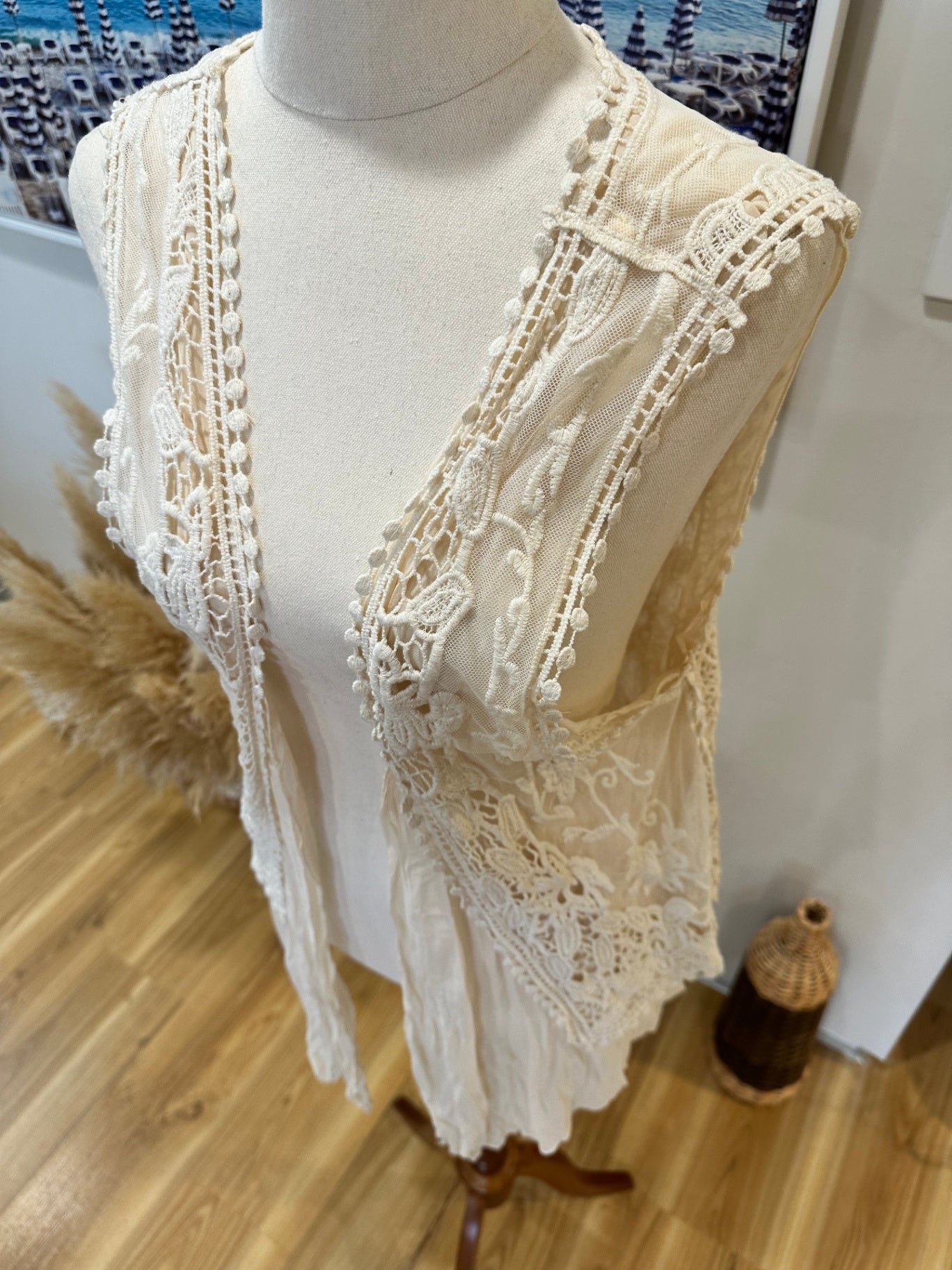 [SALE] Max - Bohemian Lace Vest - Small - Cream/Beige
