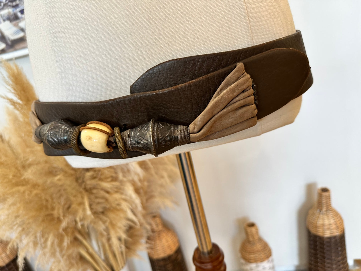 Vintage 70's Belt - Medium / Large - Leather with Bohemian Details