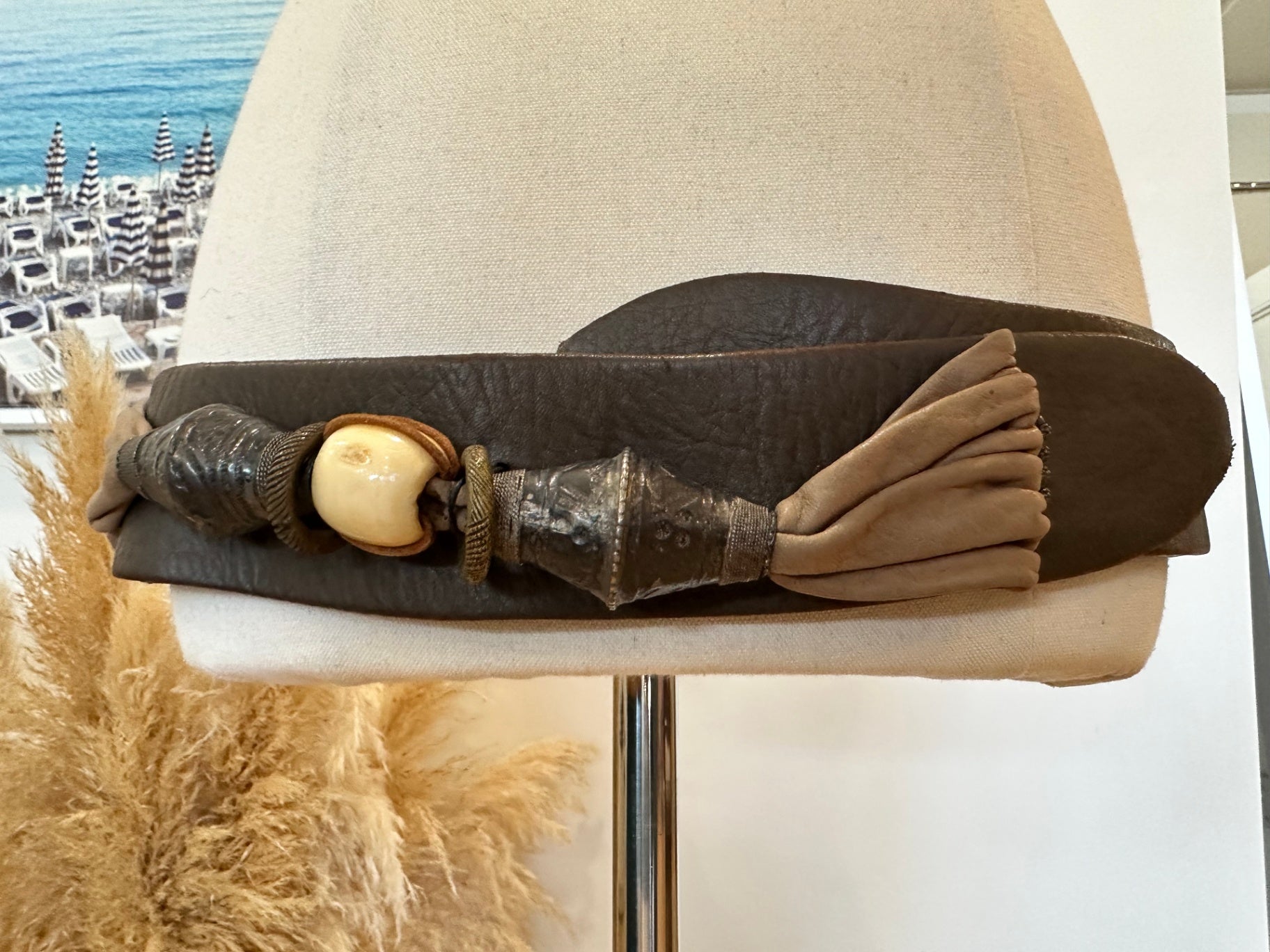 Vintage 70's Belt - Medium / Large - Leather with Bohemian Details