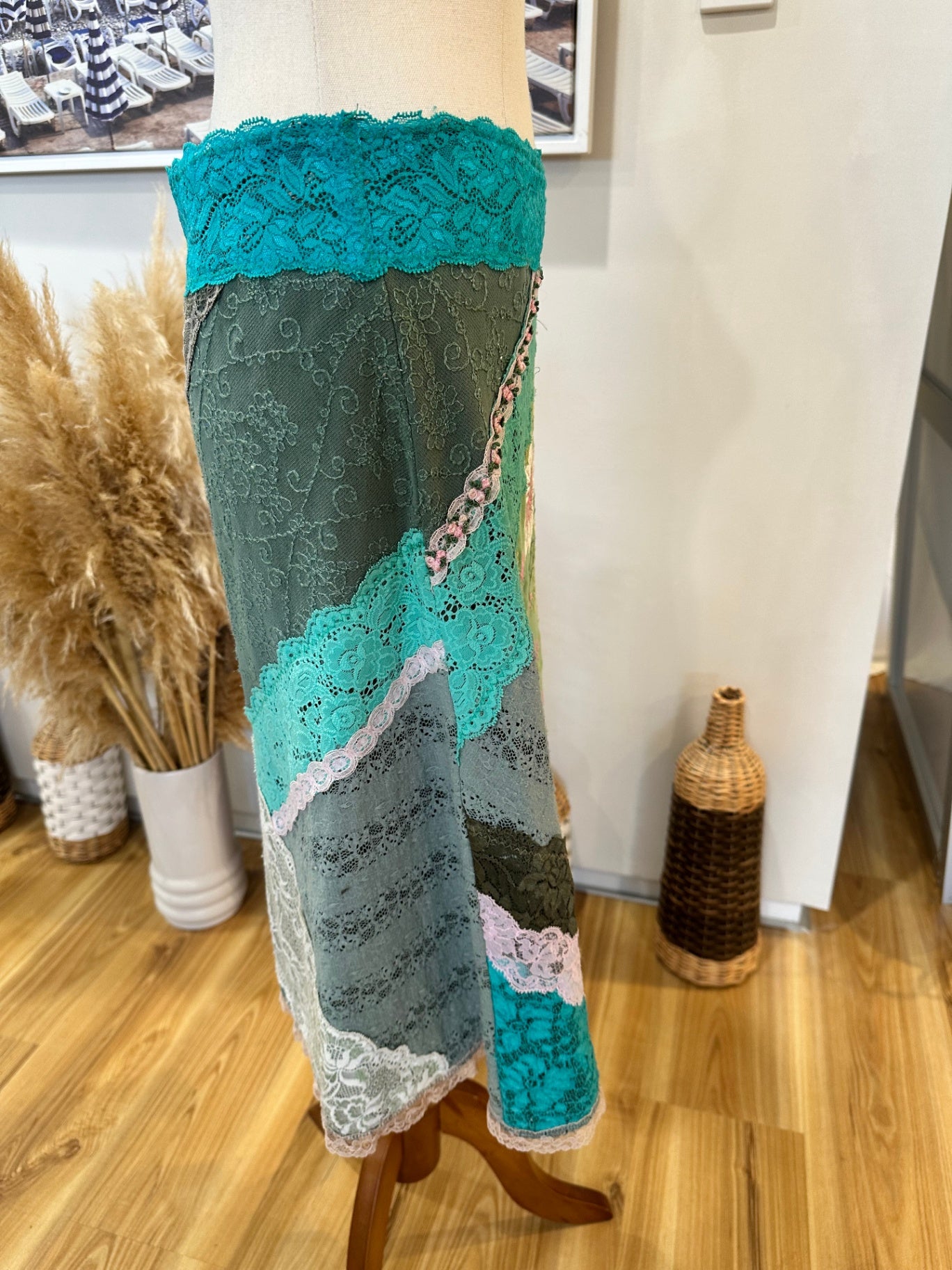 Vintage 90's - Lace A-Line Skirt - Small / Medium - Patchwork