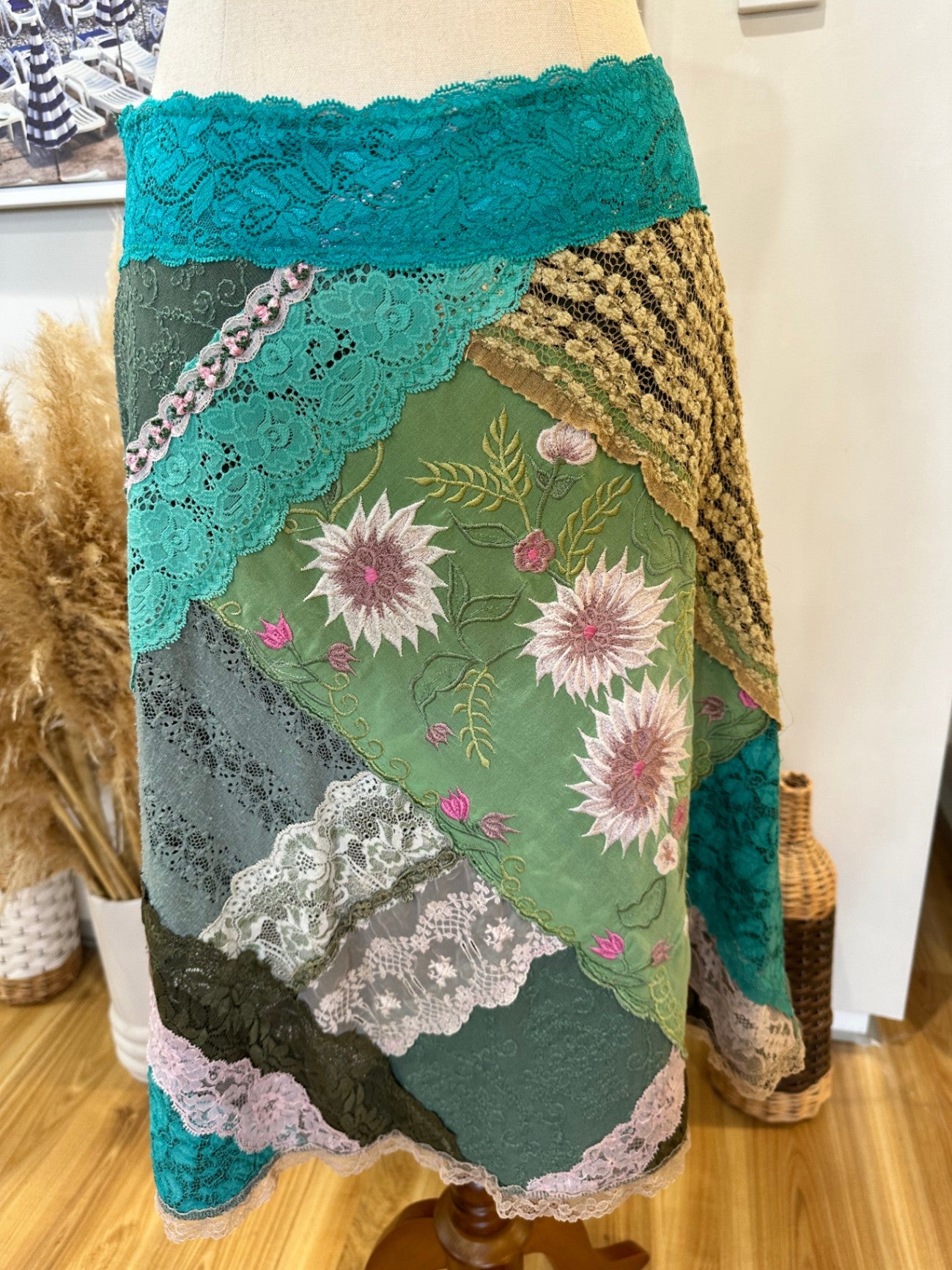 Vintage 90's - Lace A-Line Skirt - Small / Medium - Patchwork