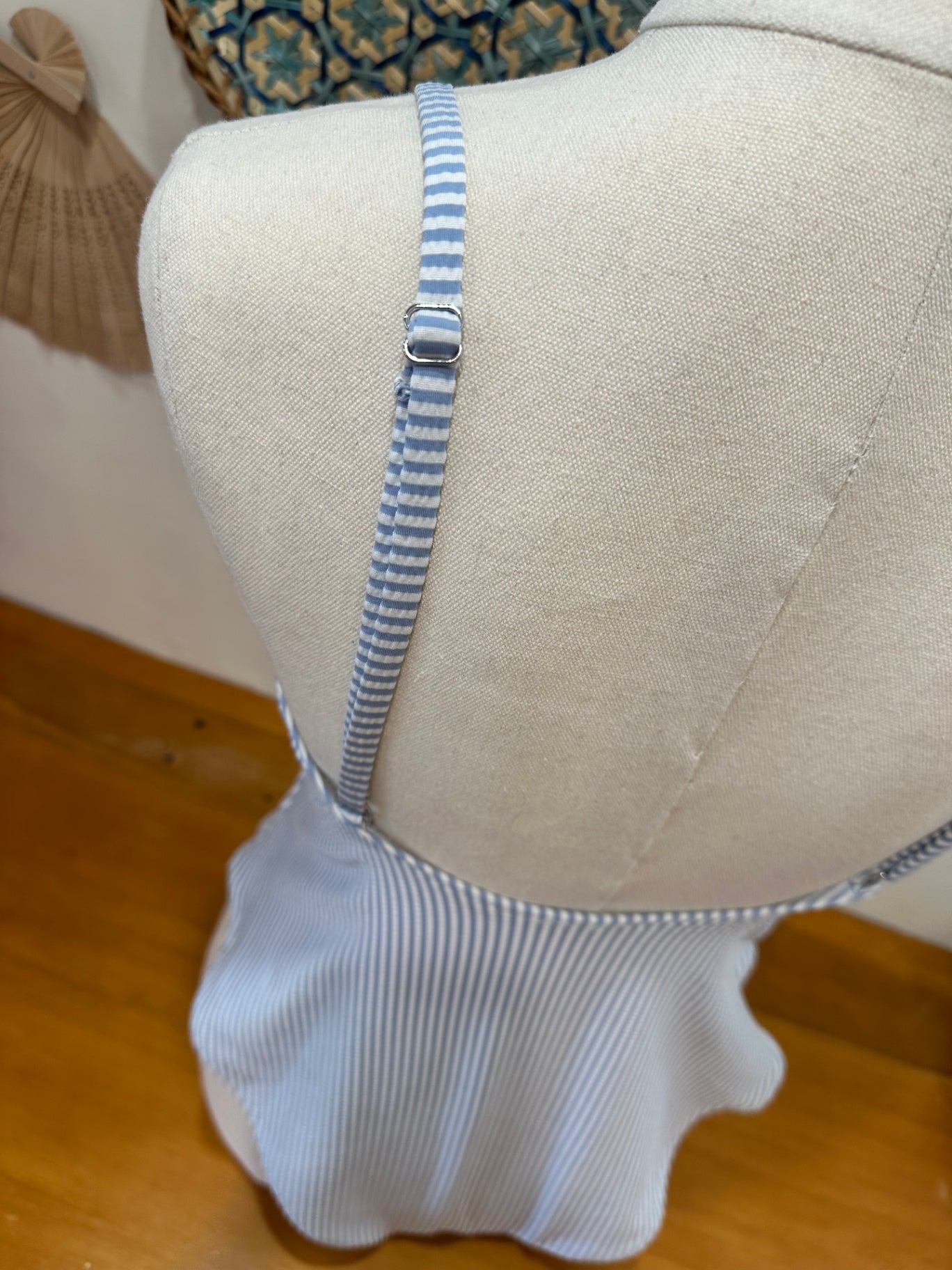 One Piece Swimsuit - Small - Pale Blue Stripes