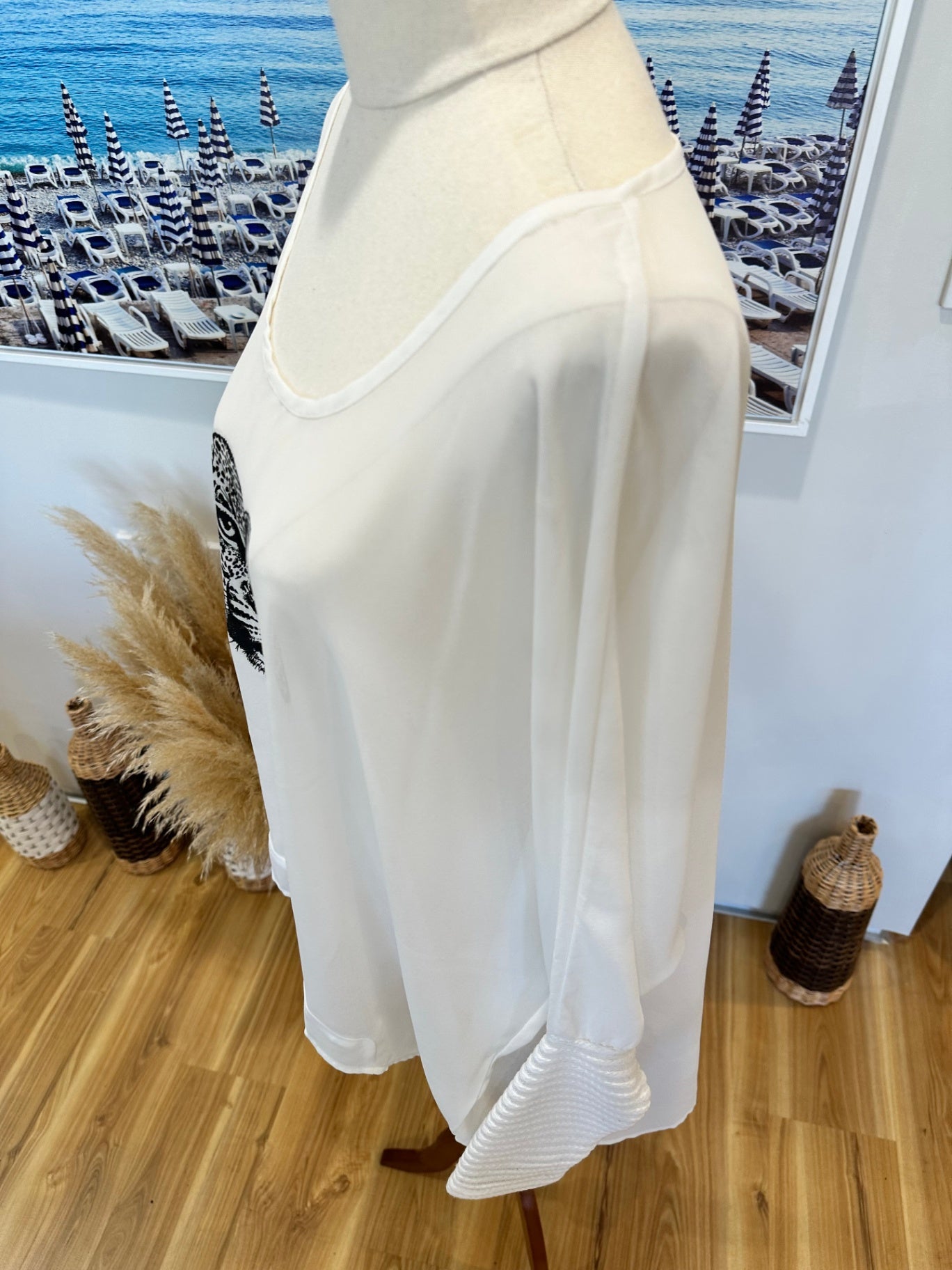 Mi Moso - Blouse w Leopard - Size 16 - White