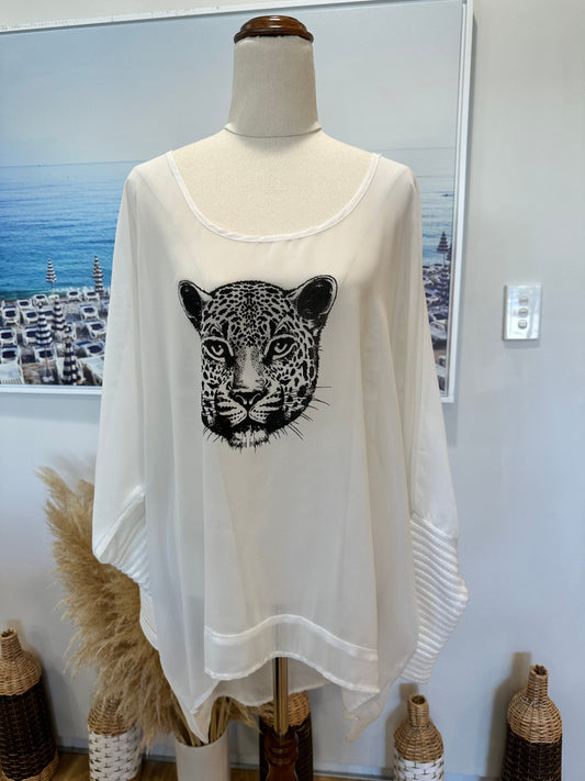 Mi Moso - Blouse w Leopard - Size 16 - White