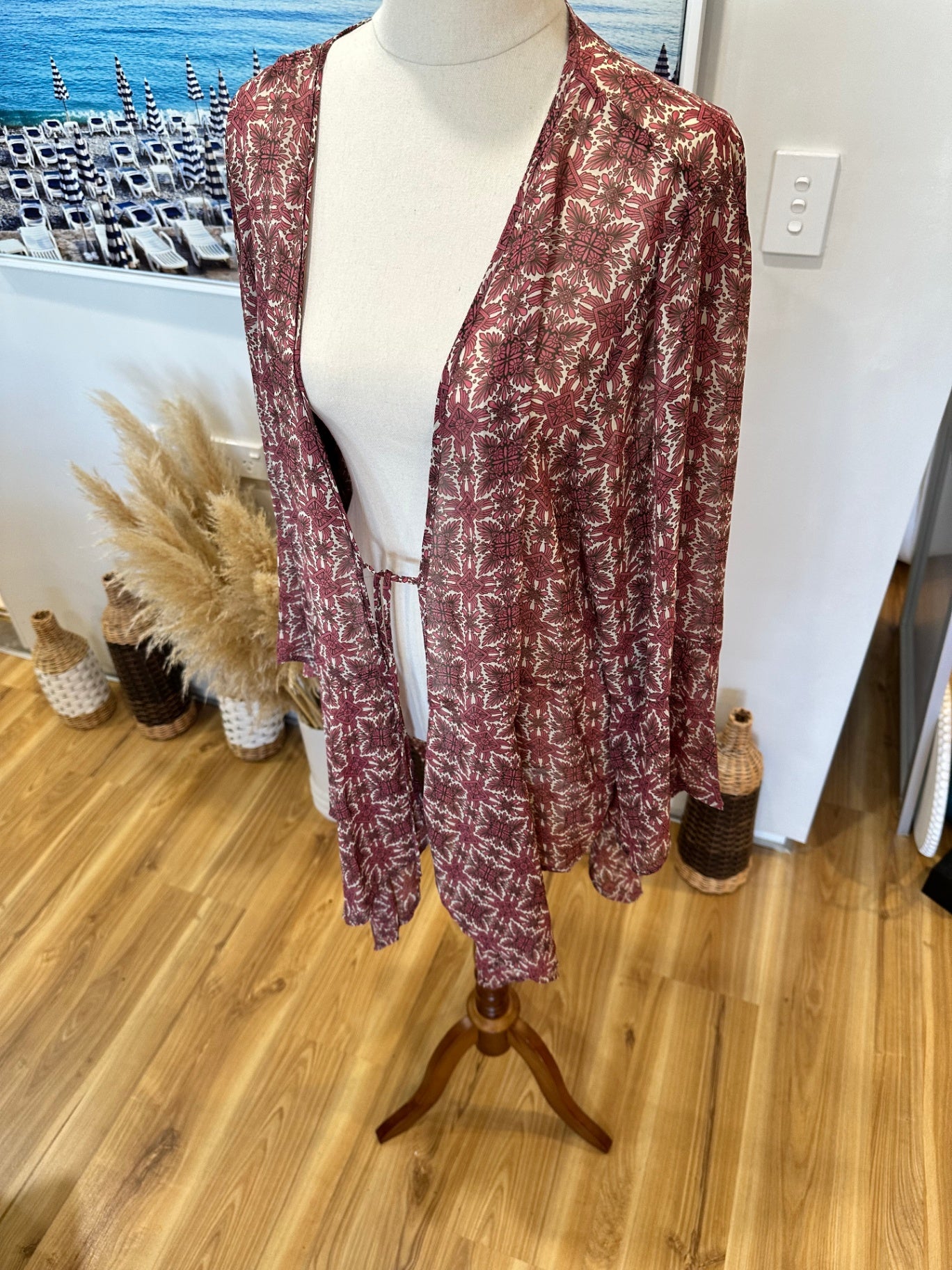 Pagani - Bohemian Kaftan - Size 18 - Red with white floral pattern