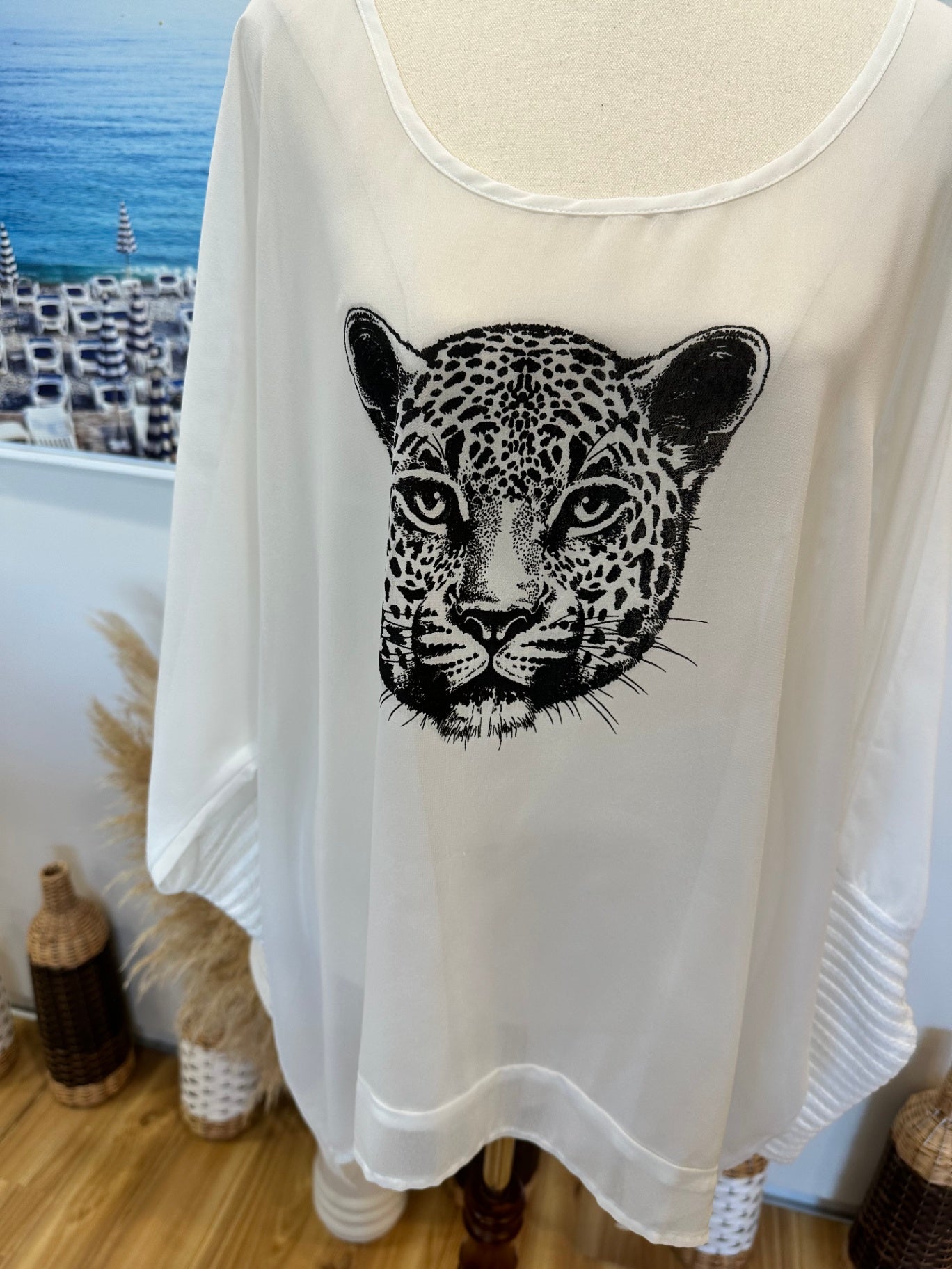 Mi Moso - Blouse w Leopard - Size 16 - White