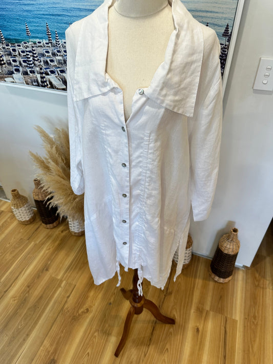 Virtuelle - Linen Shirt - Size 16 - White / Cream