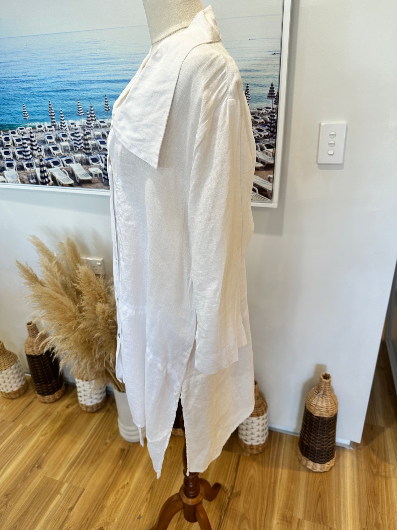 Virtuelle - Linen Shirt - Size 16 - White / Cream