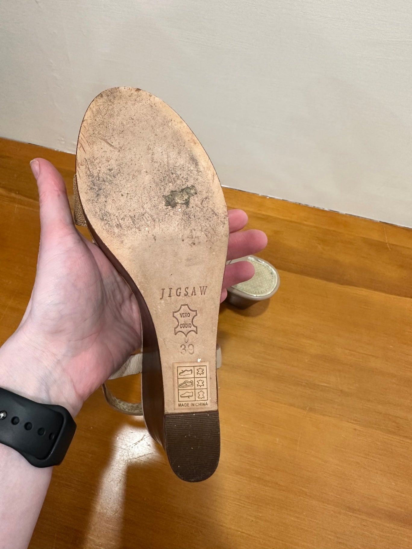 Jigsaw - Beige Leather Wedge / Sandals - Size EU 39