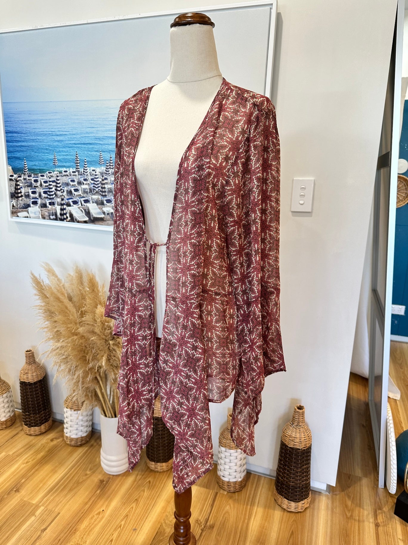 Pagani - Bohemian Kaftan - Size 18 - Red with white floral pattern