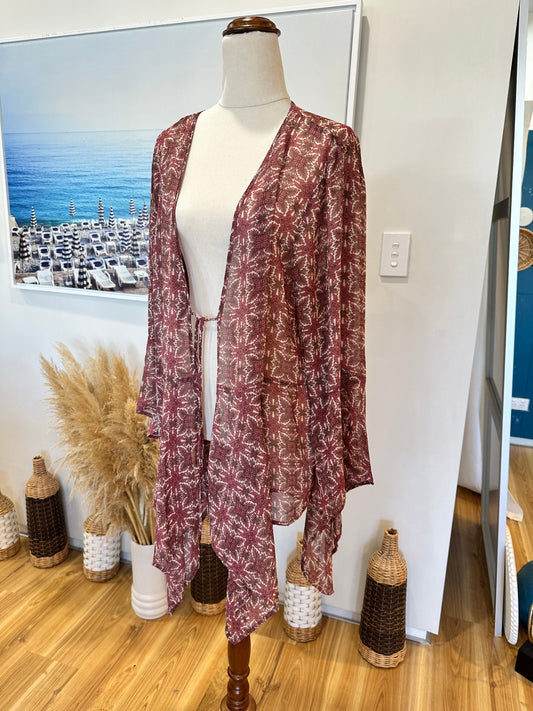 Pagani - Bohemian Kaftan - Size 18 - Red with white floral pattern