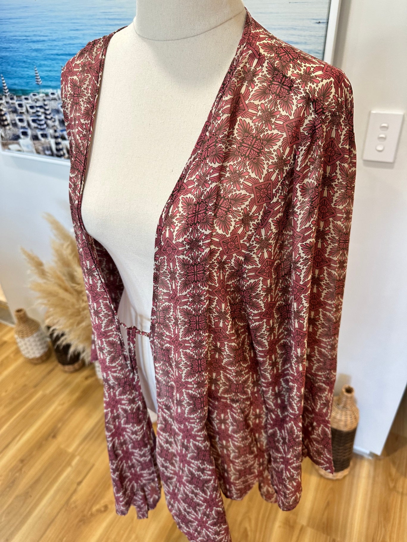 Pagani - Bohemian Kaftan - Size 18 - Red with white floral pattern