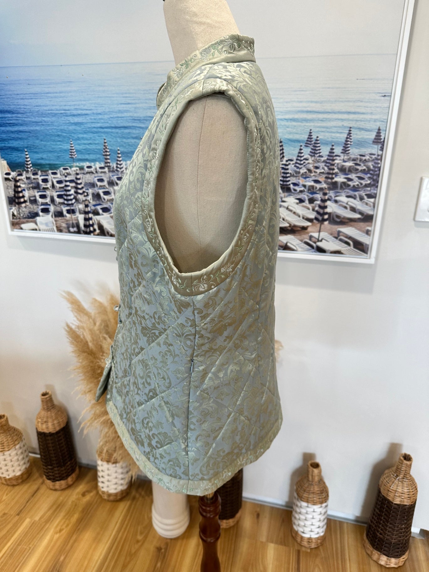 Vintage Vest - Small / Medium - Aqua (asian inspired)