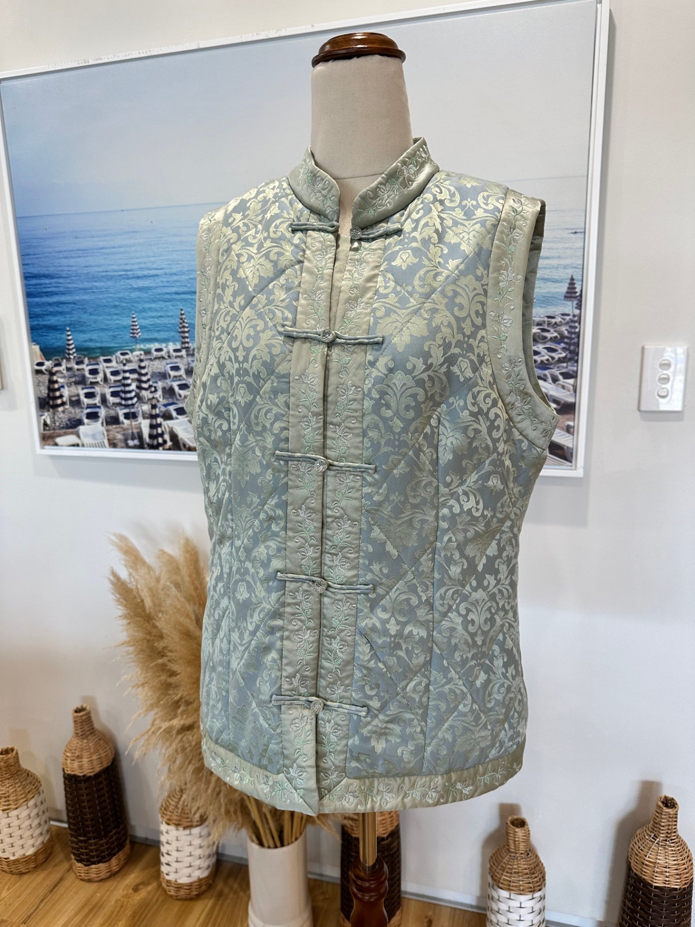 Vintage Vest - Small / Medium - Aqua (asian inspired)
