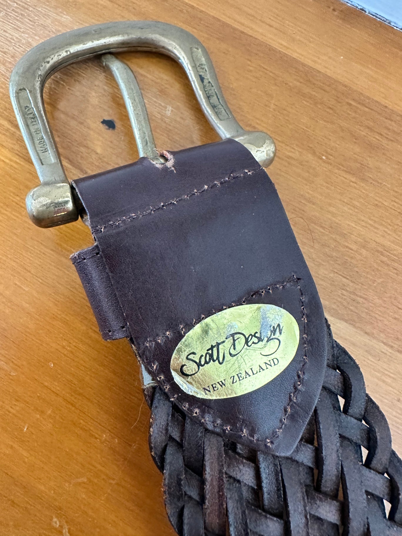 Vintage 90's - Woven Leather Belt - Brown