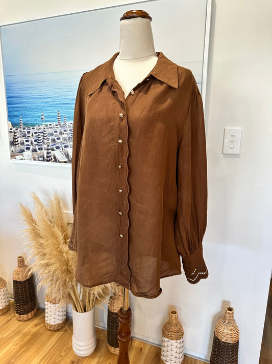 Lania The Label - 74% Tencel + 26% Linen Shirt - Small - Brown