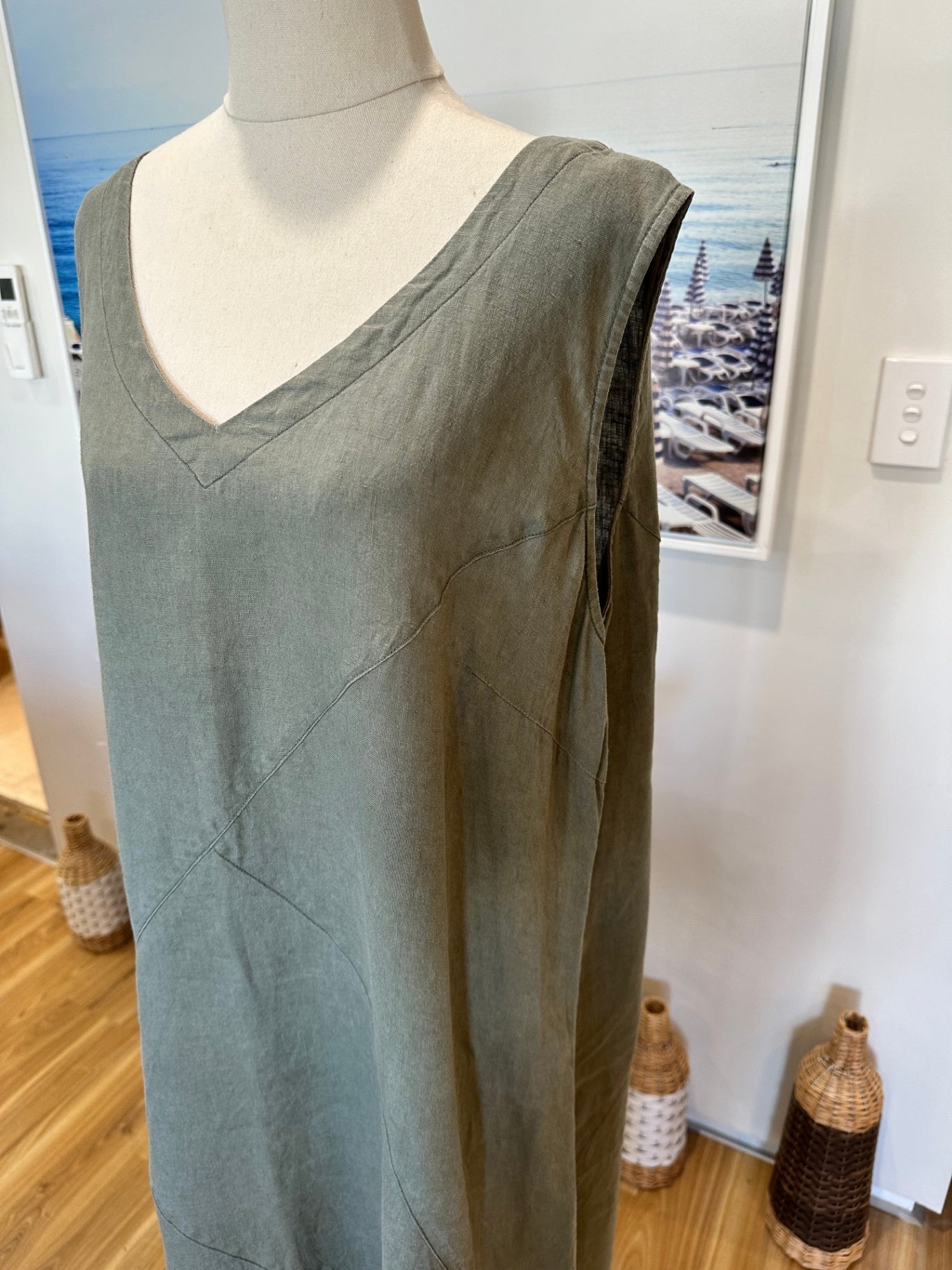 Naturals by O&J - 100% Linen Dress - Medium / Large - Greyish-green