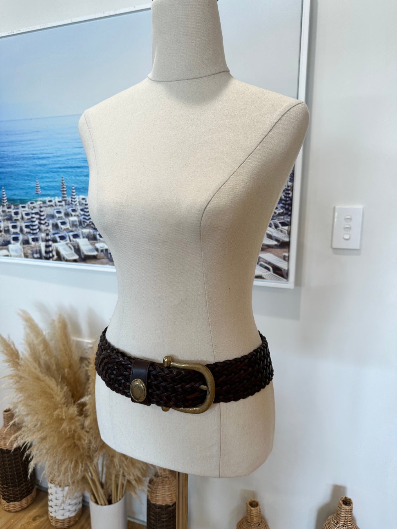 Vintage 90's - Woven Leather Belt - Brown