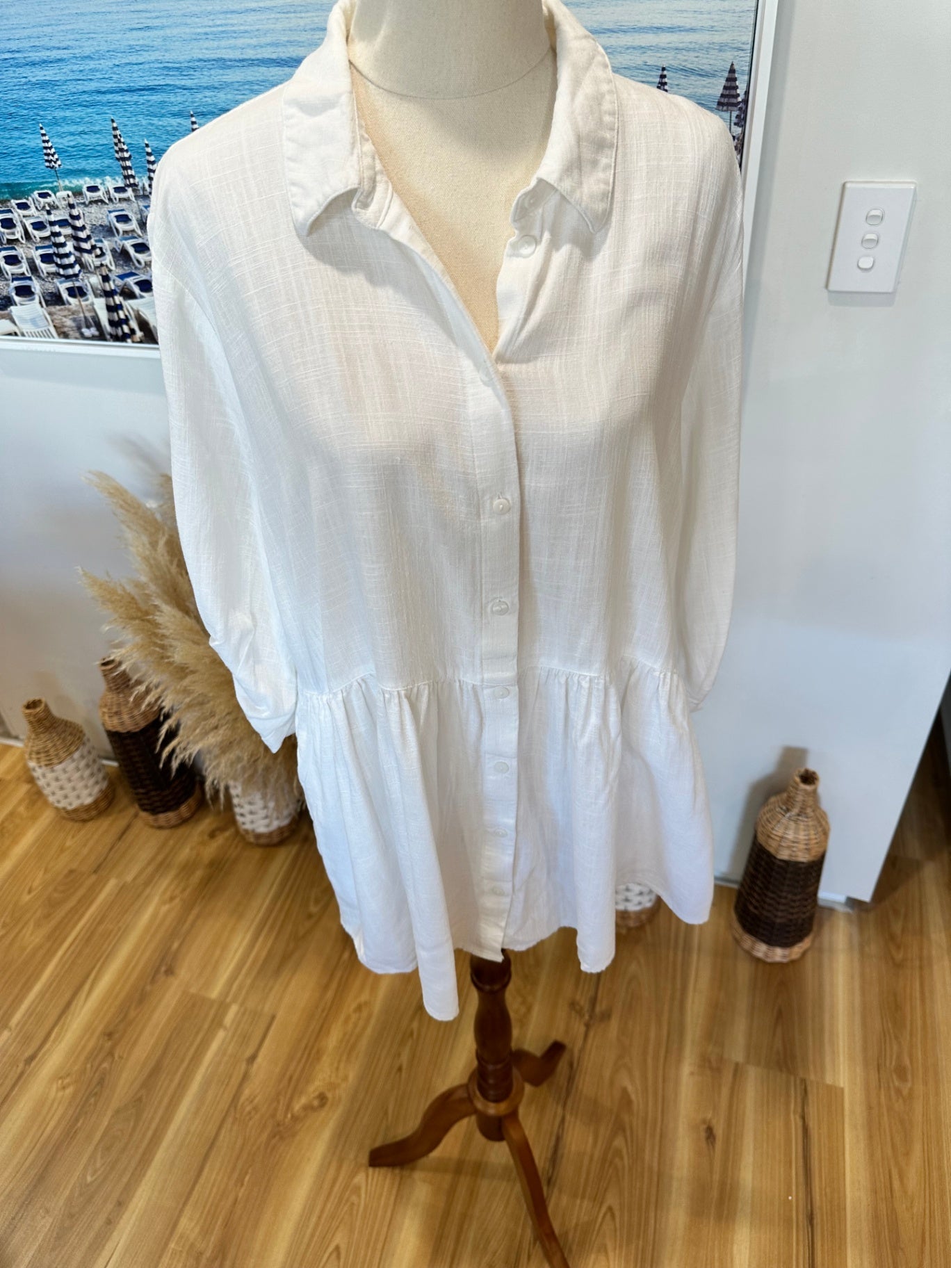 Dotti - Summer Dress - 30% Linen - Size 14 White