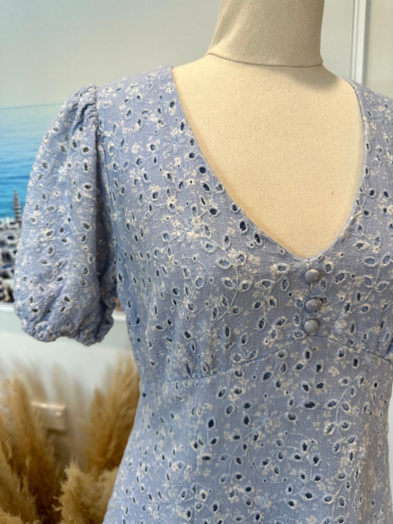 Forever New - Broderie Summer Dress - Size 8 - Light blue